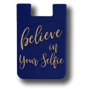 "Believe In Your Selfie"Cell Phone Card Wallet Blue -Vegan