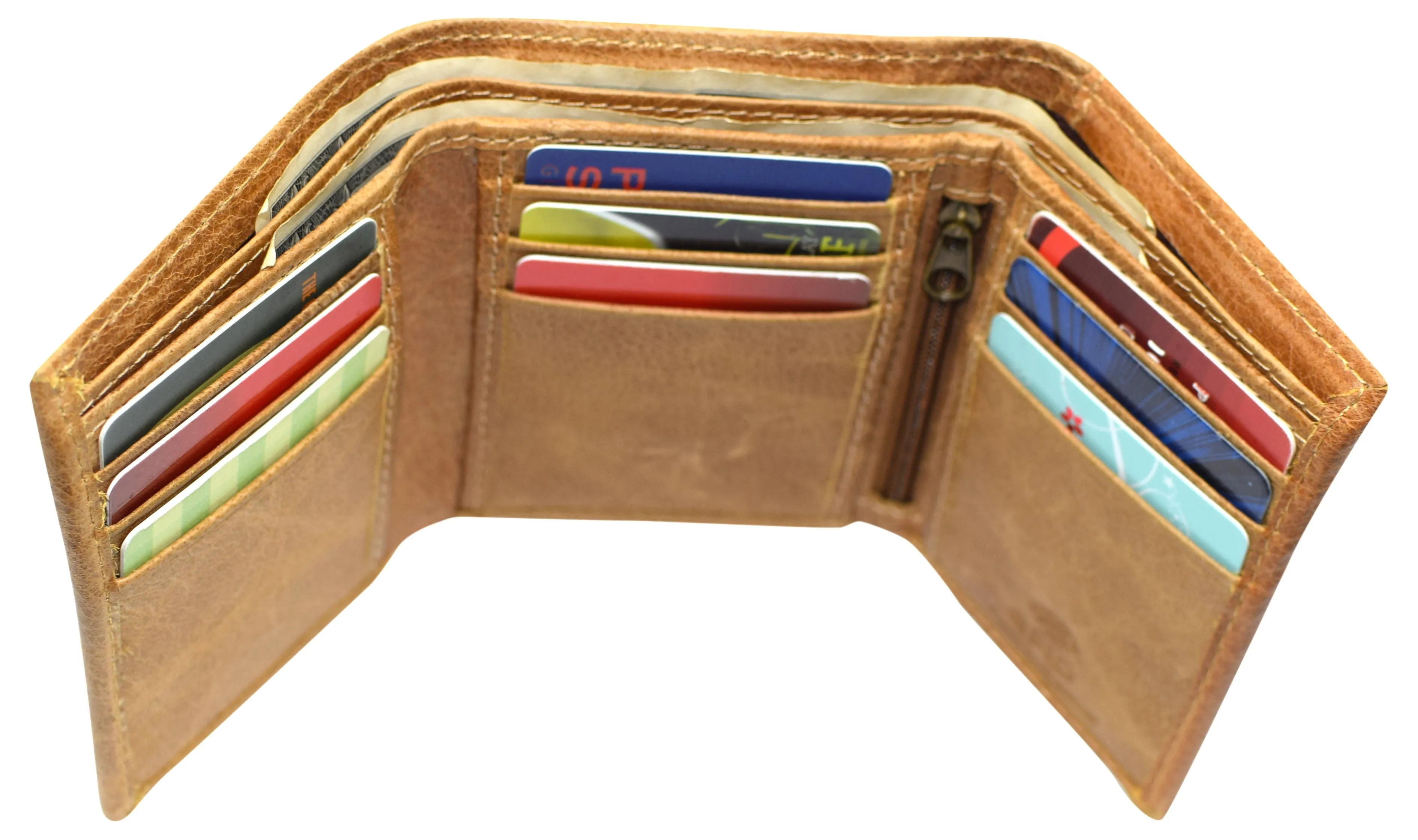 RFID621355TN Marshal RFID Blocking Men's Cowhide Leather Outside ID Credit Card Holder Trifold Tan Wallet