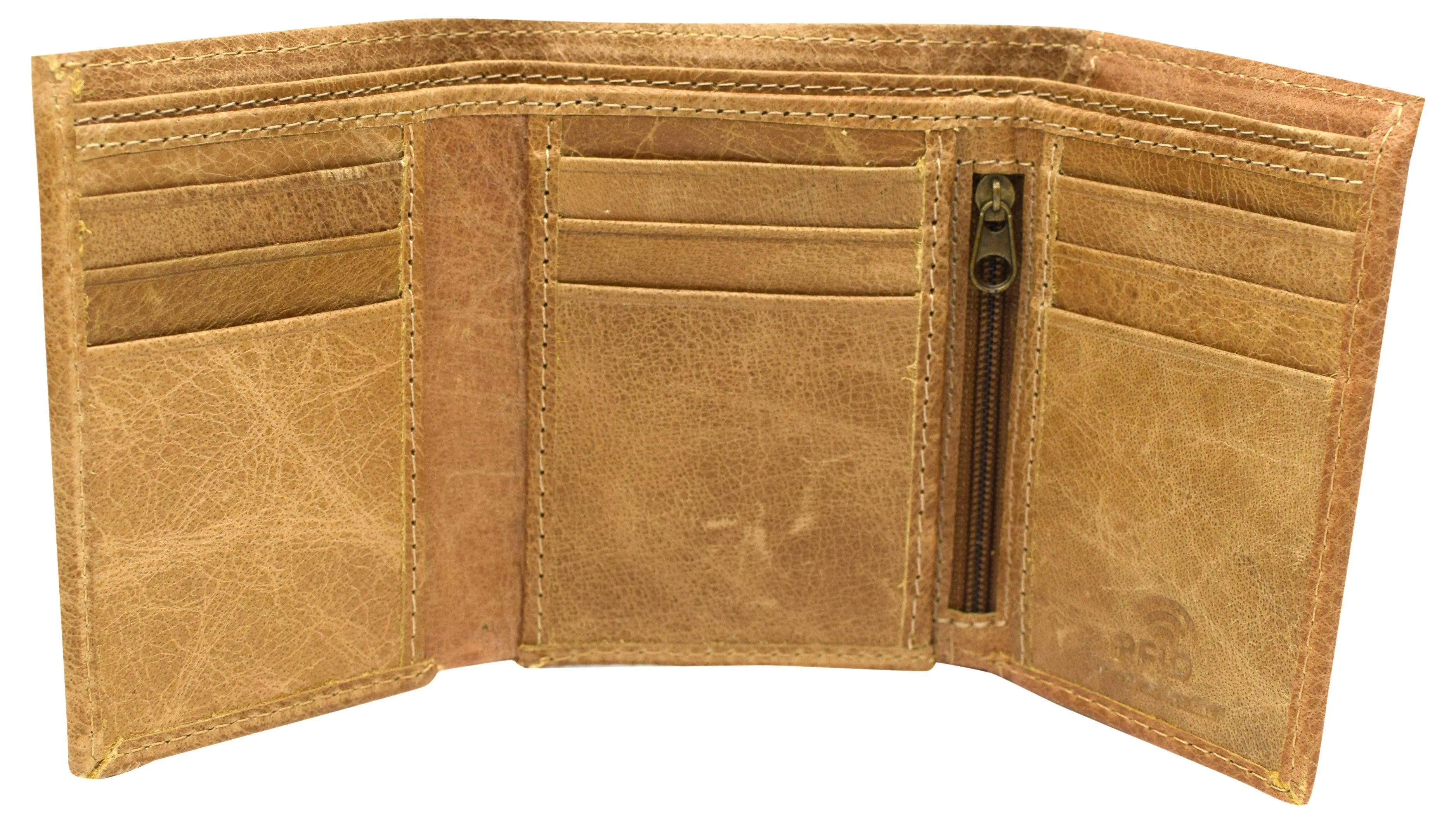 RFID621355TN Marshal RFID Blocking Men's Cowhide Leather Outside ID Credit Card Holder Trifold Tan Wallet