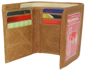 RFID621355TN Marshal RFID Blocking Men's Cowhide Leather Outside ID Credit Card Holder Trifold Tan Wallet