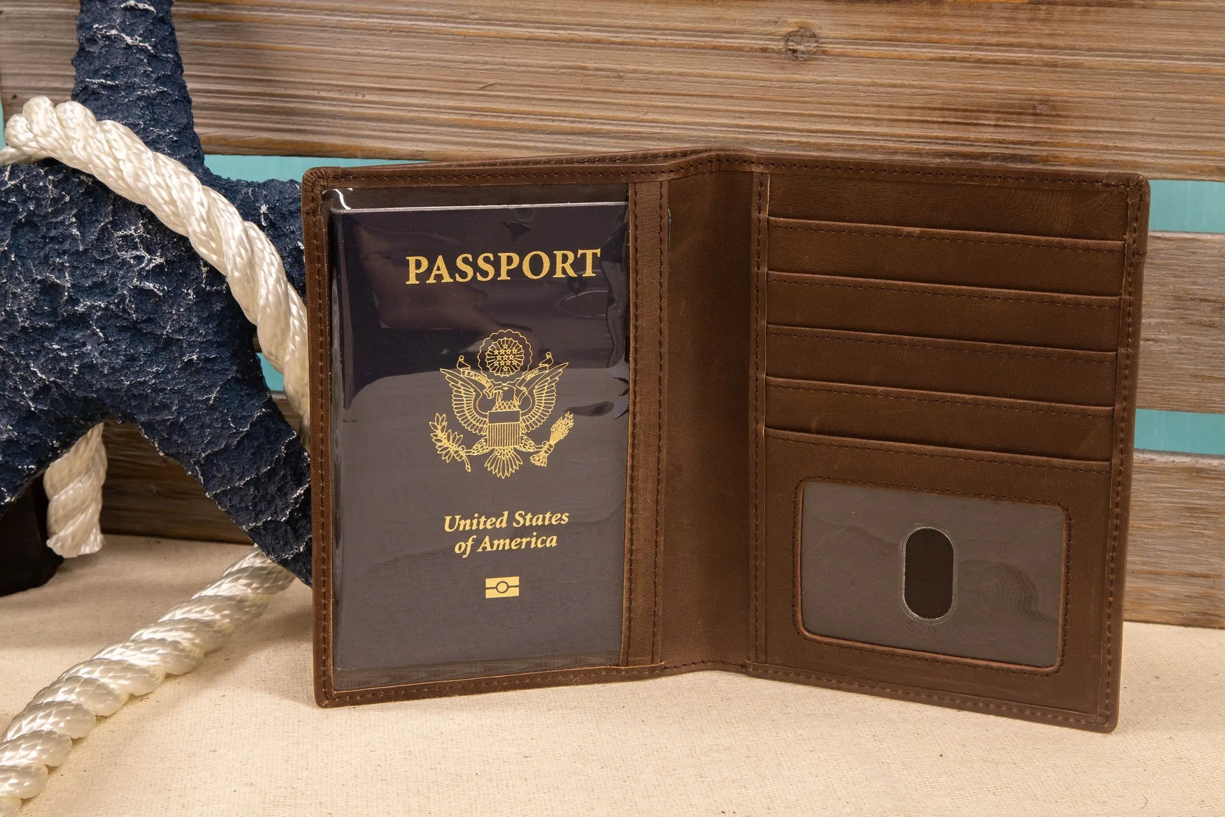 Safe Harbor RFID Wallet - Leather and Canvas Passport Holder