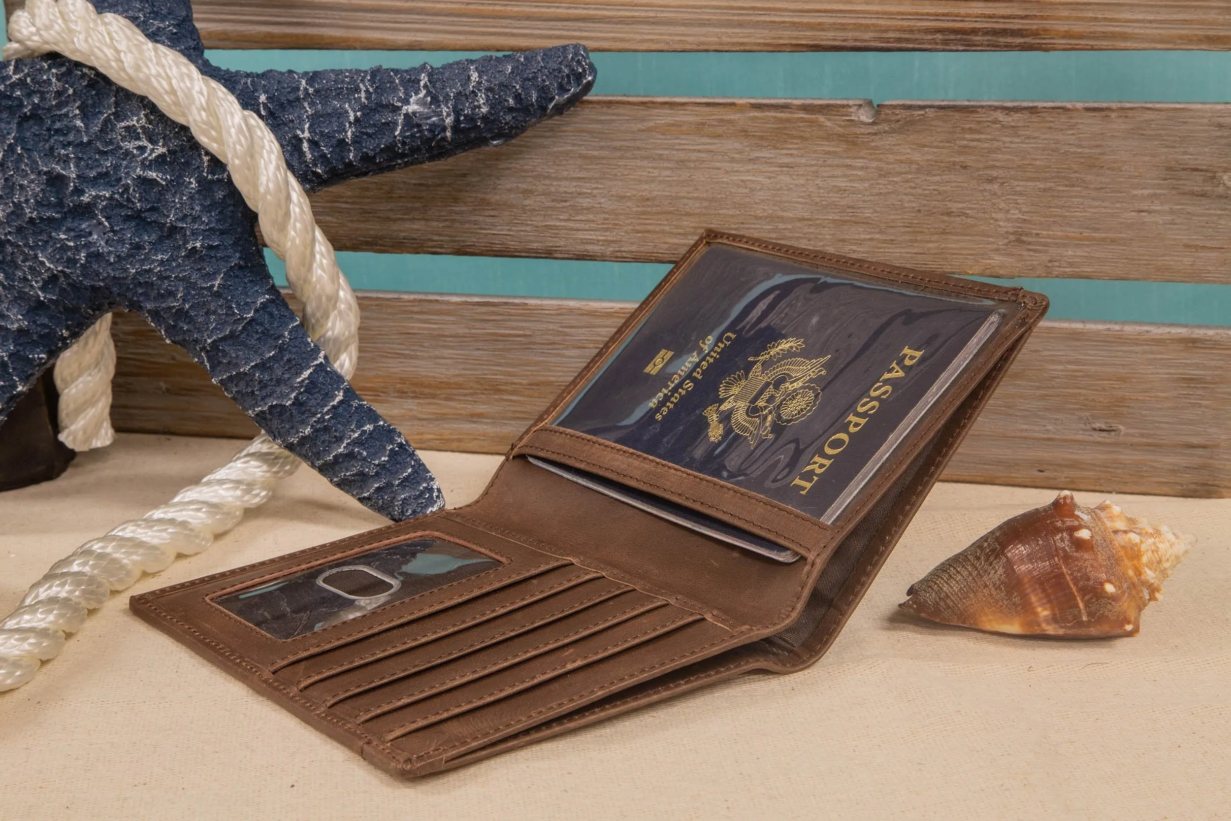 Safe Harbor RFID Wallet - Leather and Canvas Passport Holder