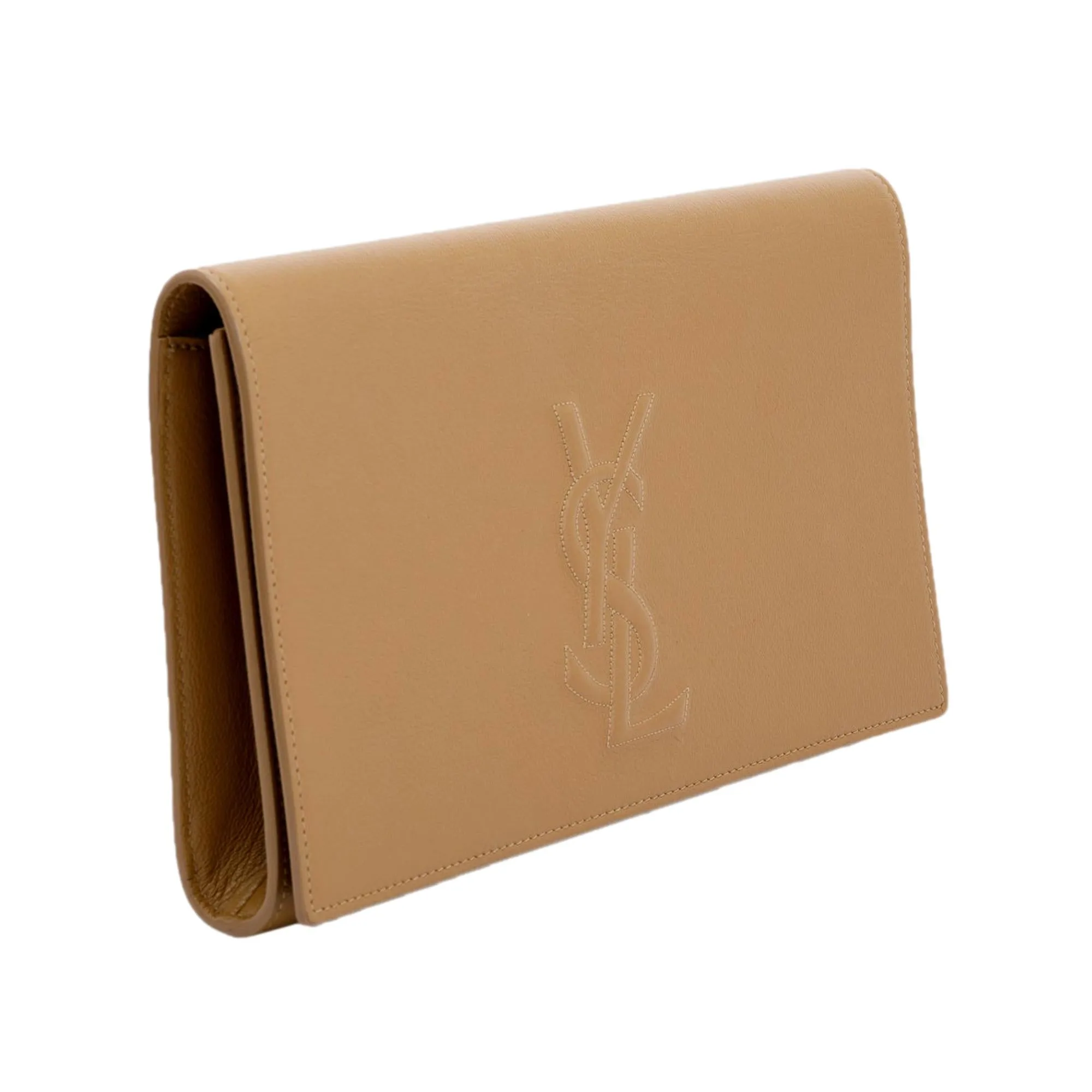 Saint Laurent YSL Belle de Jour Beige Leather Large Clutch Bag