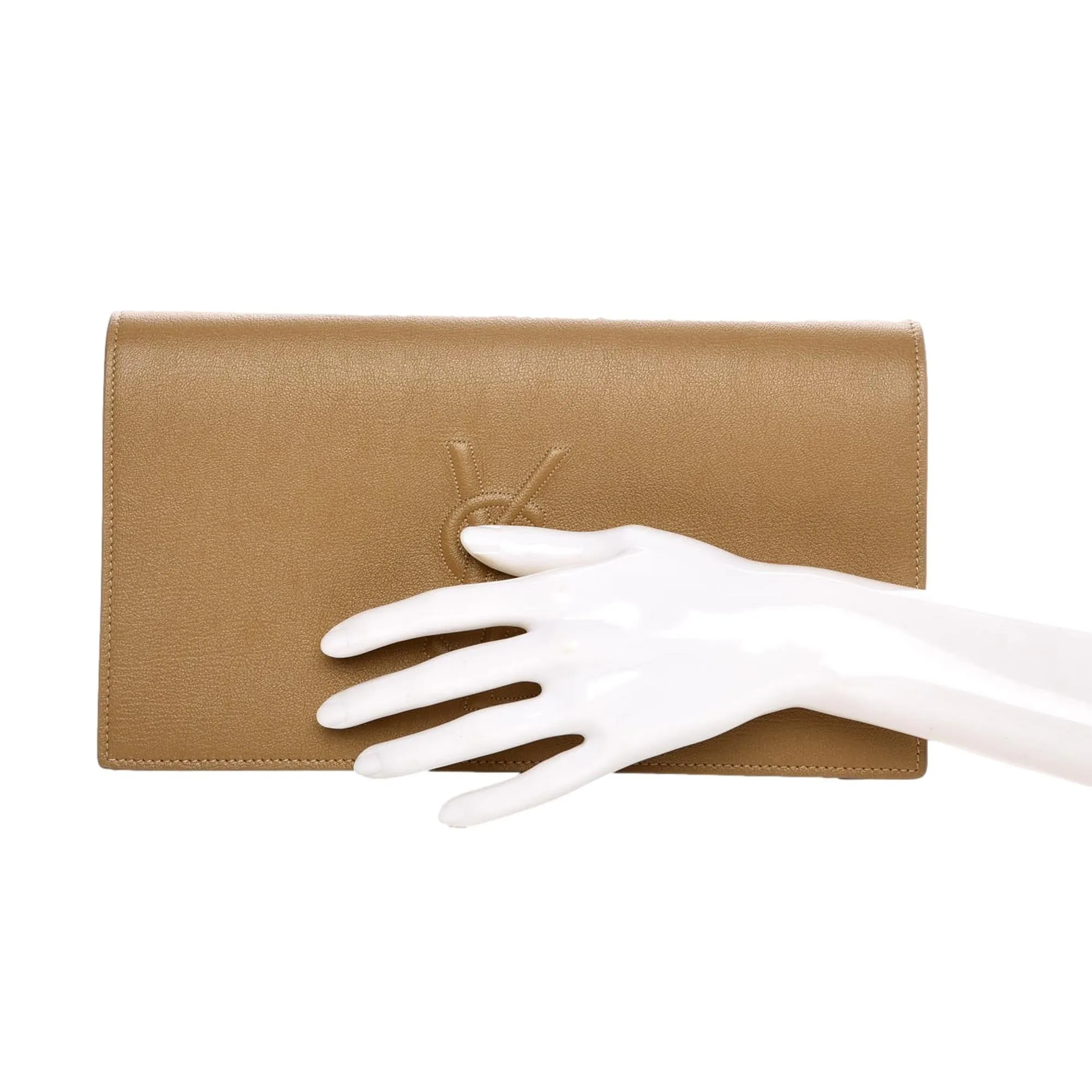 Saint Laurent YSL Belle de Jour Beige Leather Large Clutch Bag