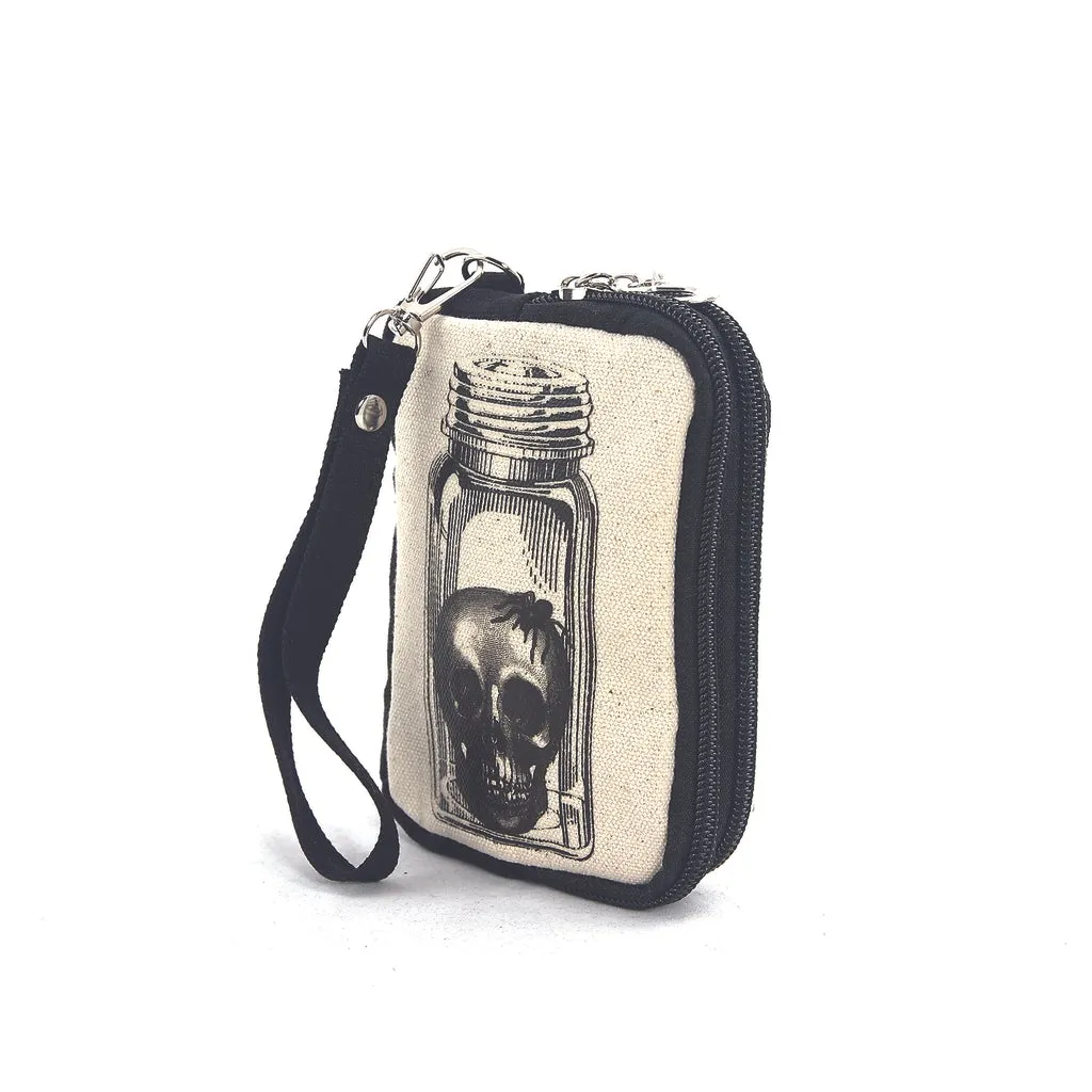 Skull in Jar Canvas Wristlet