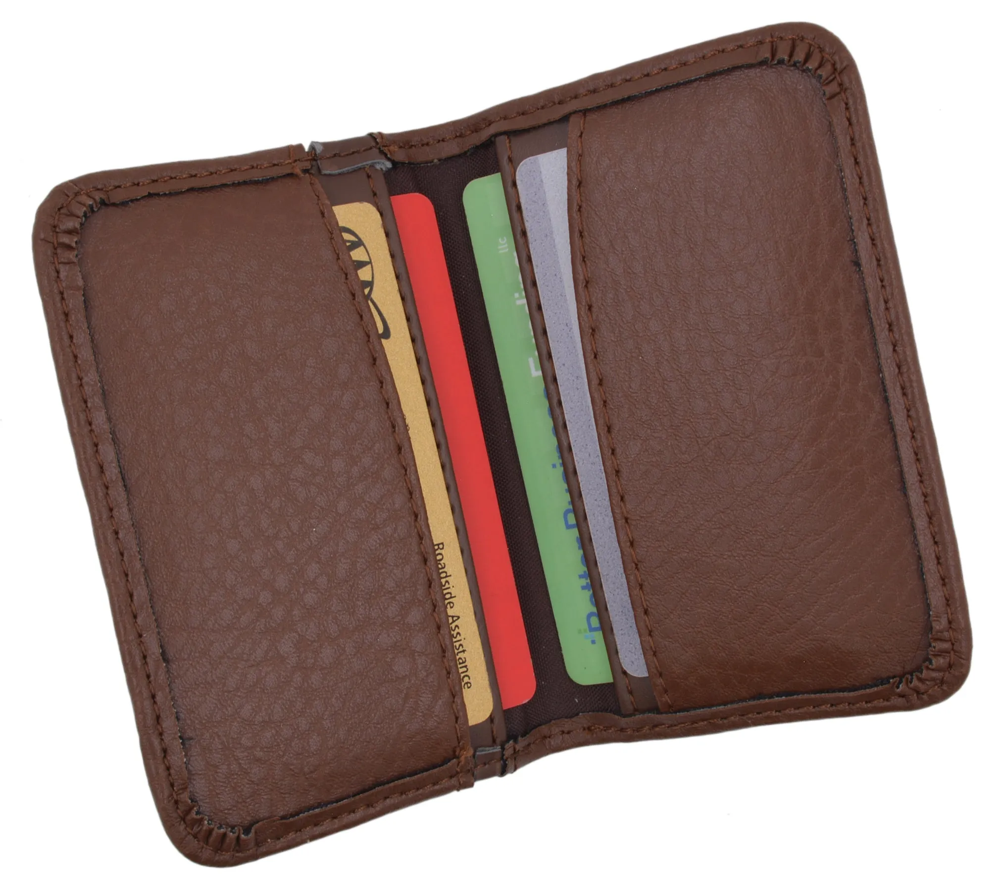 Slim Men's Genuine Leather Small Credit Card Holder Green Tan