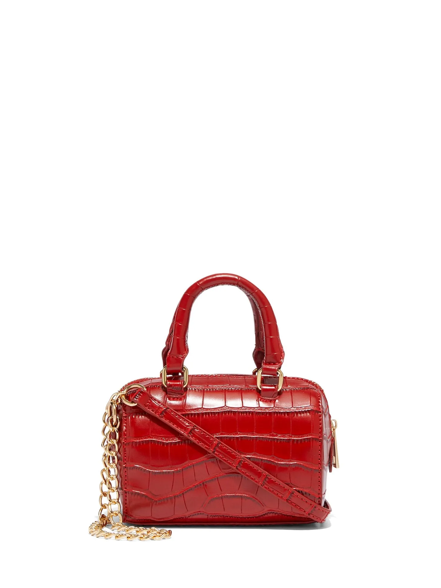 Small Faux-Croc Leather Embossed Crossbody Satchel Bag