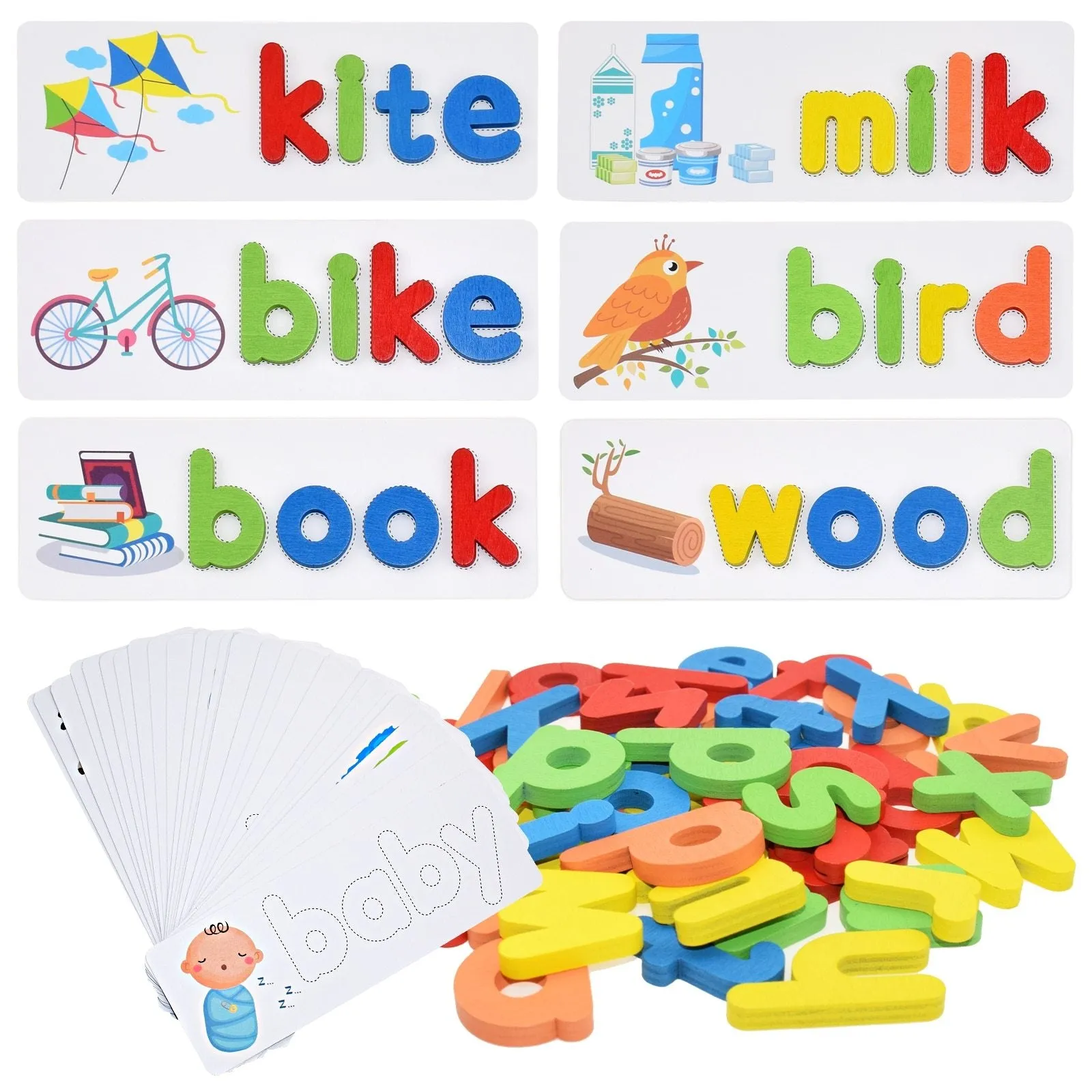 Spell Word Game Wooden Toys Early Learning Jigsaw Letter Alphabet Puzzle Preschool Educational Baby Toys for Children