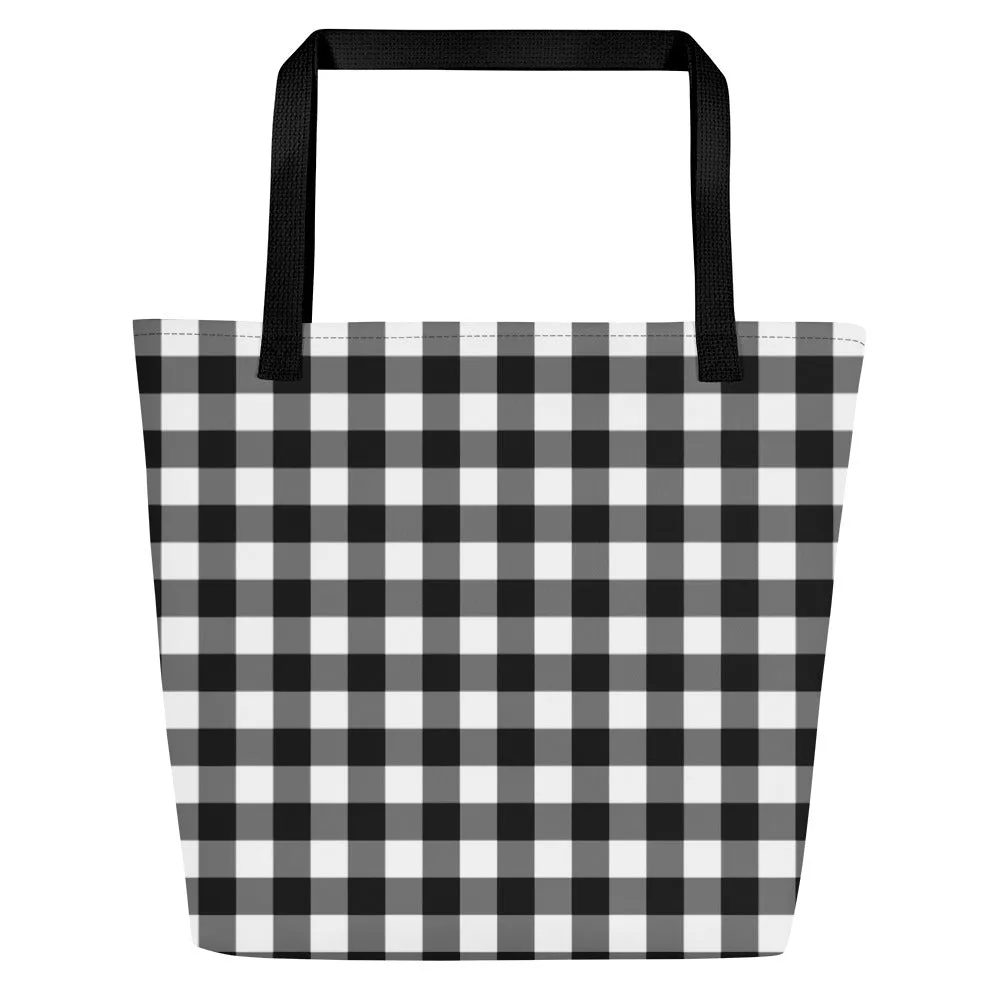 Sunny Days Large Shopper Tote Bag in Black Gingham | Pinup Couture