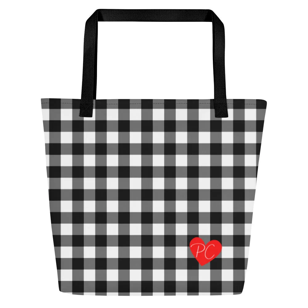 Sunny Days Large Shopper Tote Bag in Black Gingham | Pinup Couture