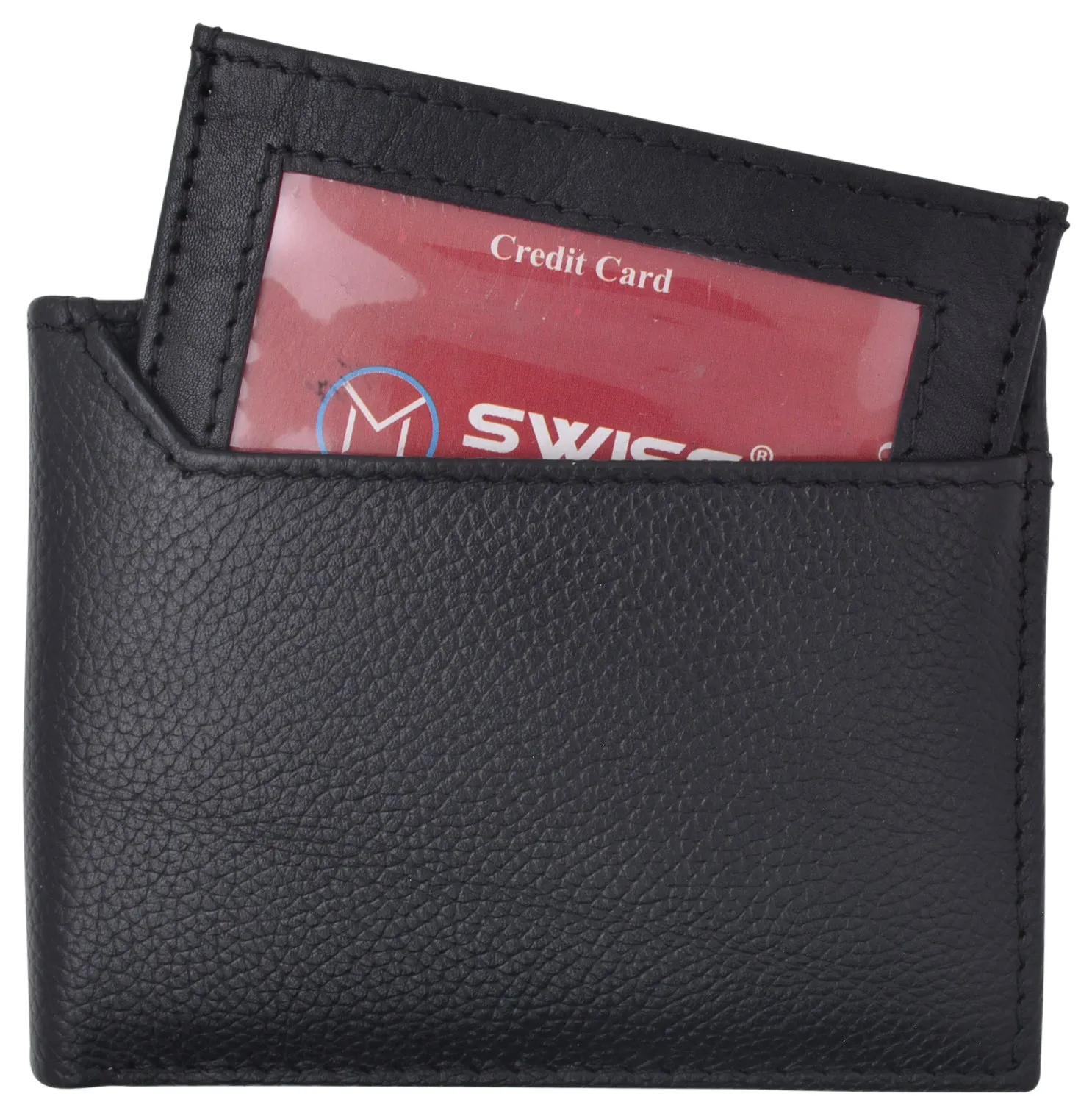 Swiss Marshall Men's RFID Premium Leather Bifold Black Wallet W/Removable Card ID Holder RFID520534