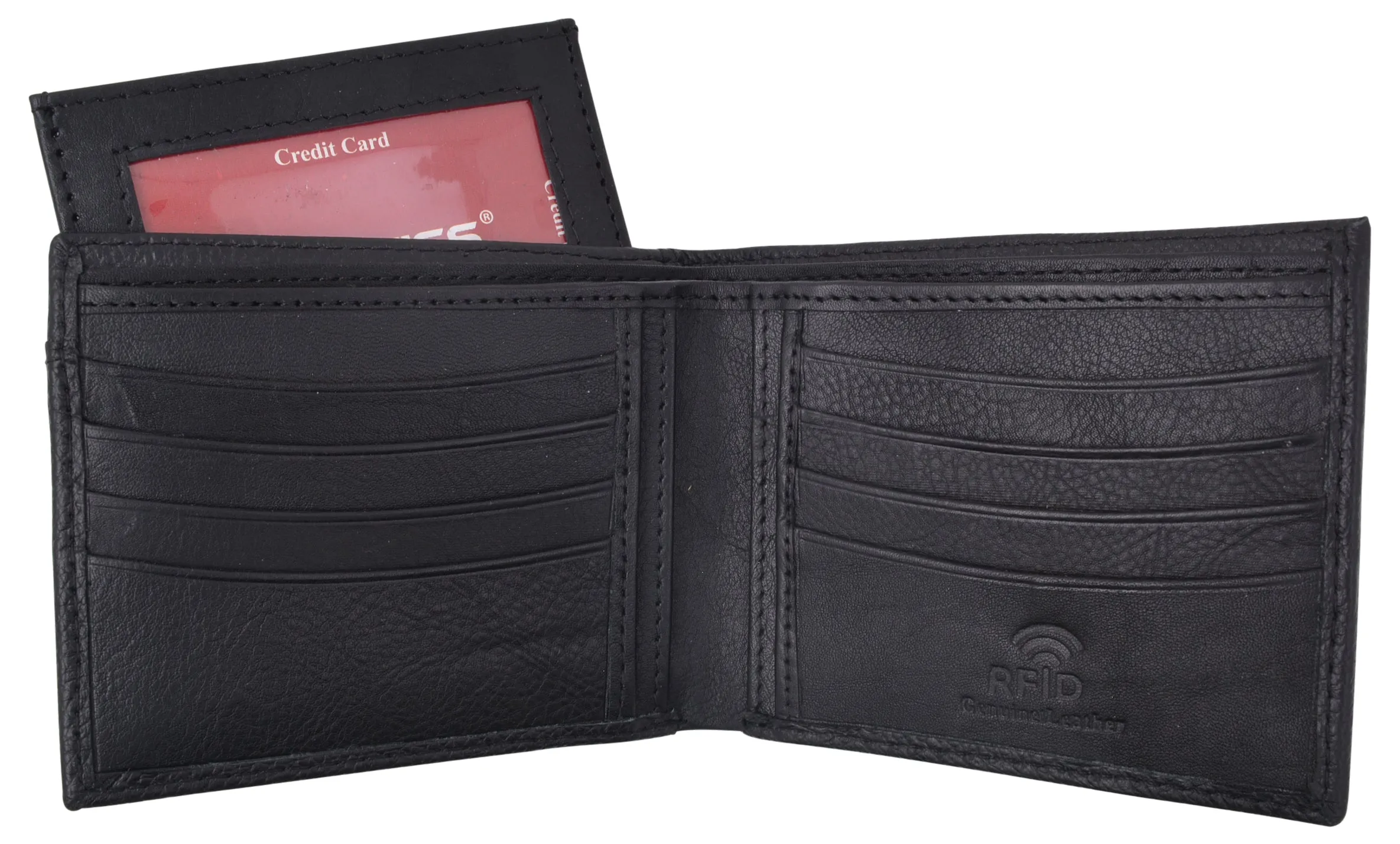 Swiss Marshall Men's RFID Premium Leather Bifold Black Wallet W/Removable Card ID Holder RFID520534