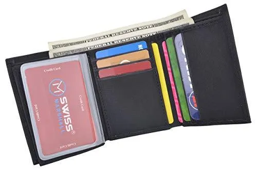 Swiss Marshall Men's Vegan Leather RFID Trifold Wallet with 2 ID Windows Extra Capacity RFID531107VG