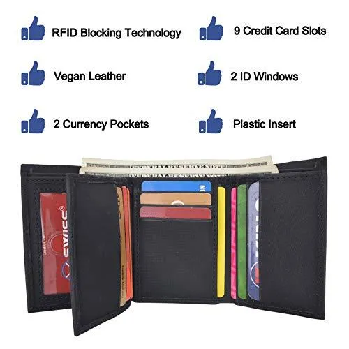 Swiss Marshall Men's Vegan Leather RFID Trifold Wallet with 2 ID Windows Extra Capacity RFID531107VG