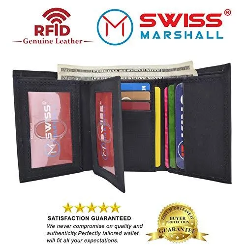 Swiss Marshall Men's Vegan Leather RFID Trifold Wallet with 2 ID Windows Extra Capacity RFID531107VG