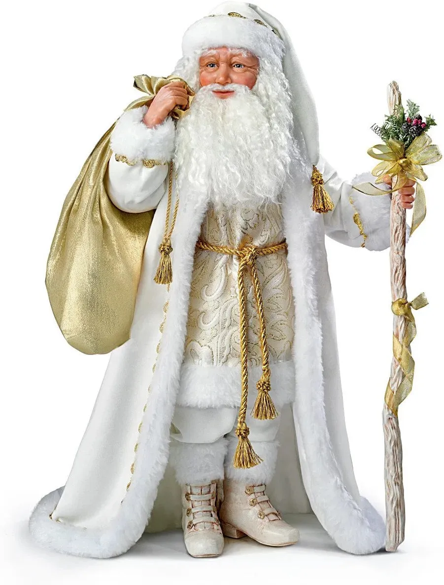 The Ashton-Drake Galleries White Christmas Decoration Musical Santa Claus Portrait Doll With A Beautiful Gold Filigree Robe Lined with 40 Sparkling LED Lights Plays Melody White Christmas 25"-Inches