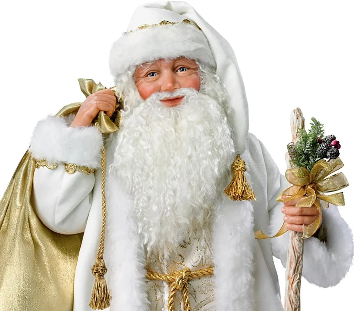 The Ashton-Drake Galleries White Christmas Decoration Musical Santa Claus Portrait Doll With A Beautiful Gold Filigree Robe Lined with 40 Sparkling LED Lights Plays Melody White Christmas 25"-Inches