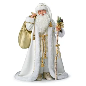 The Ashton-Drake Galleries White Christmas Decoration Musical Santa Claus Portrait Doll With A Beautiful Gold Filigree Robe Lined with 40 Sparkling LED Lights Plays Melody White Christmas 25"-Inches