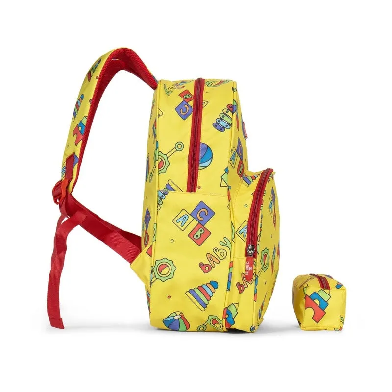 THE CLOWNFISH Cosmic Critters Kids Backpack - Durable, Fun Design | FREE Pencil Pouch Included | 15 Litres | Yellow - Block