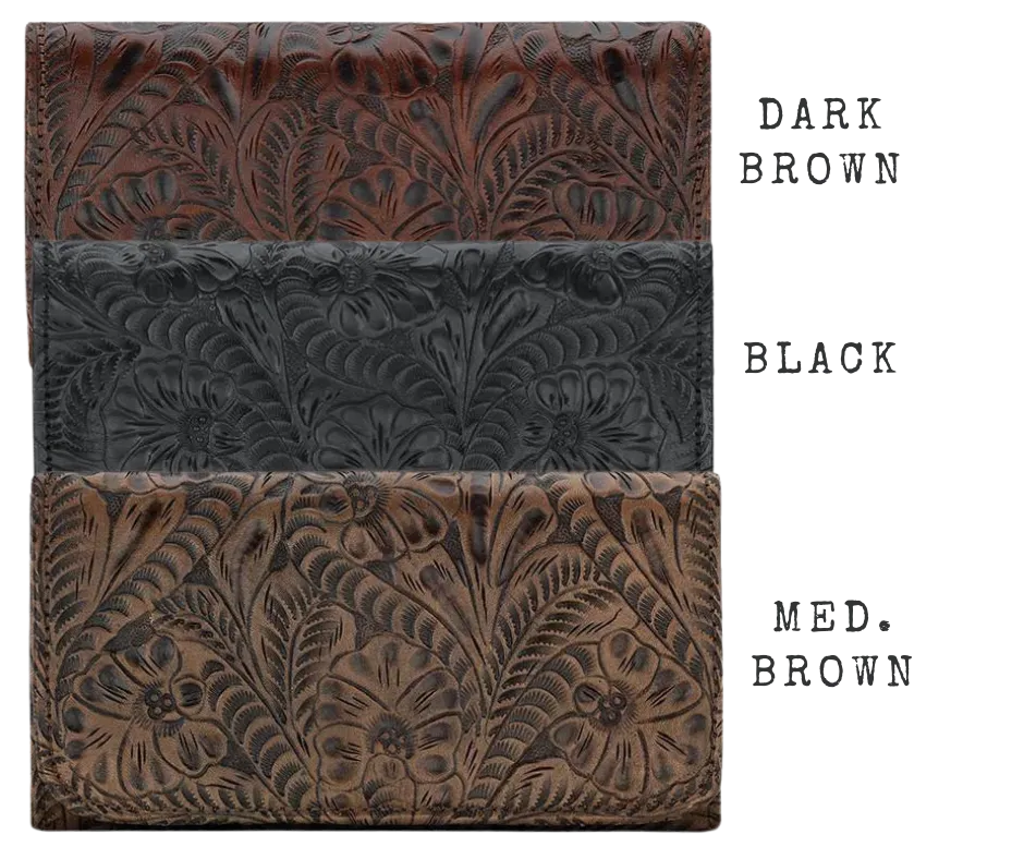 The "Baily" Tooled Tri-Fold Clutch Wallet / Dark Brown