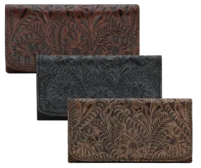 The "Baily" Tooled Tri-Fold Clutch Wallet / Dark Brown