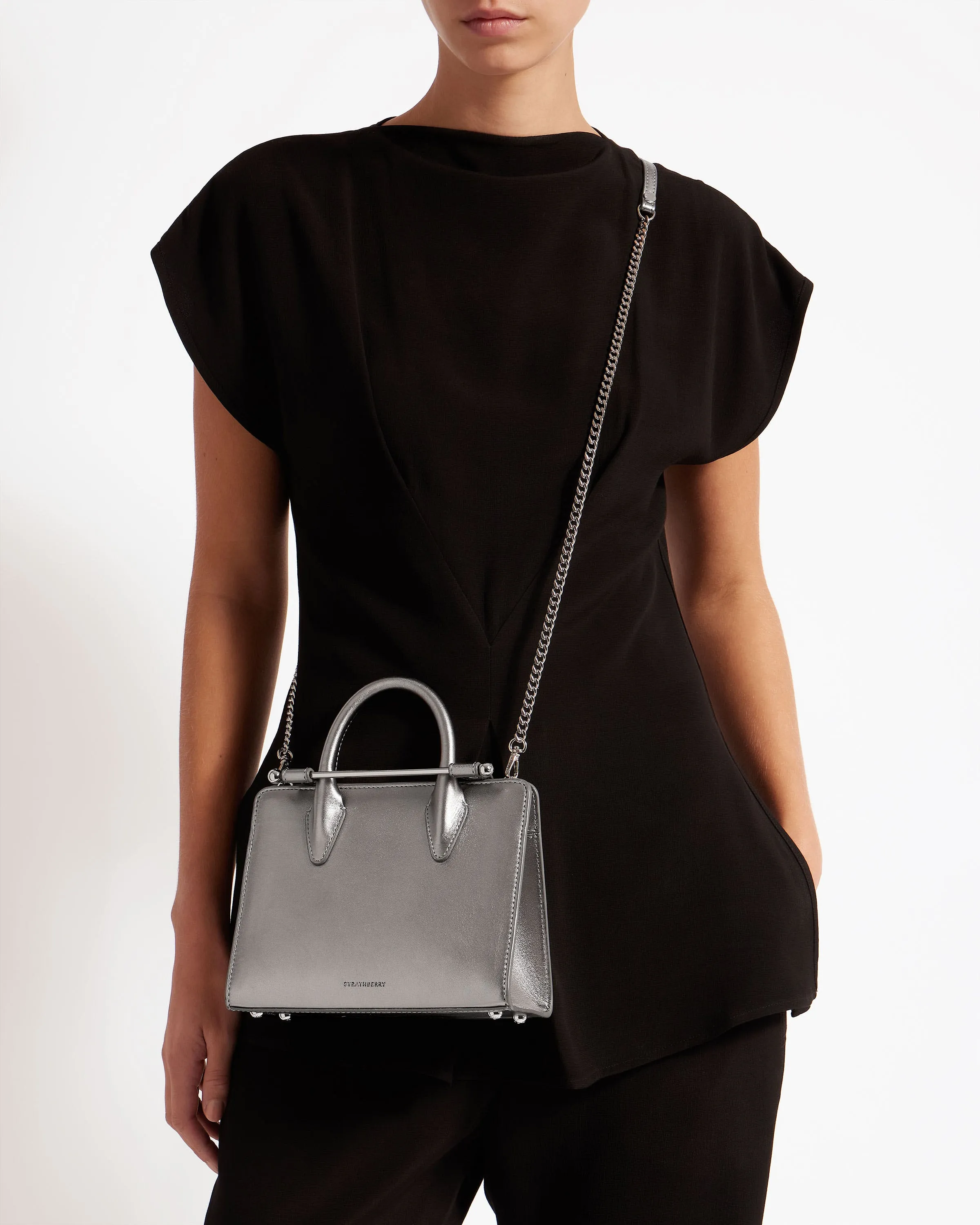 The Strathberry Mini Tote - Metallic Silver