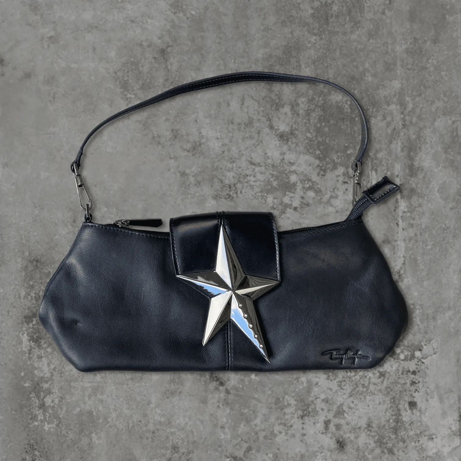 THIERRY MUGLER LEATHER & CHROME STAR SHOULDER BAG