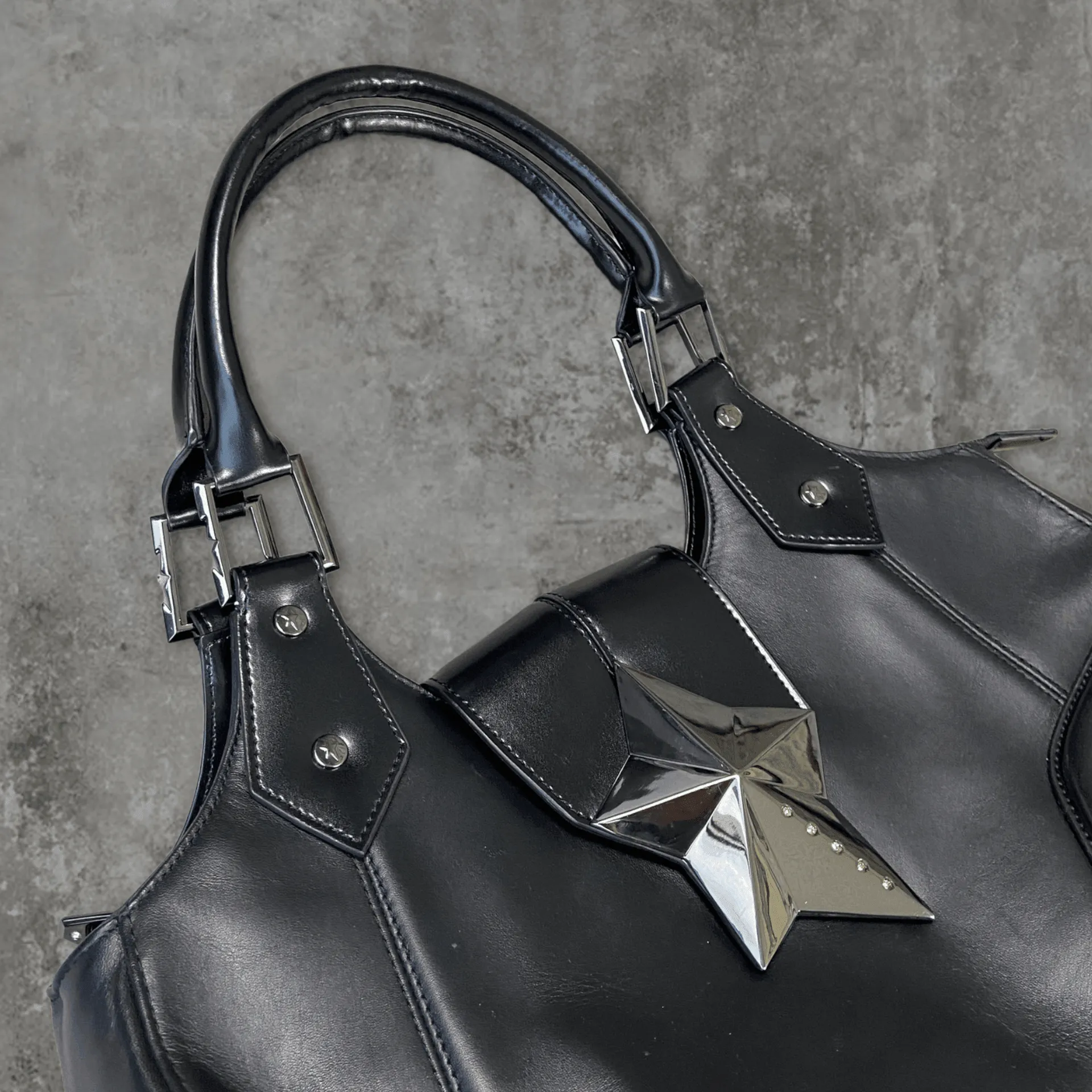 THIERRY MUGLER LEATHER AND CHROME STAR BAG