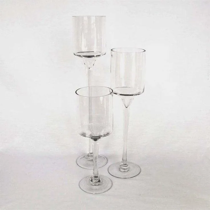 Thin stem candleholder monet set of 3 wedding centerpiece glass vases