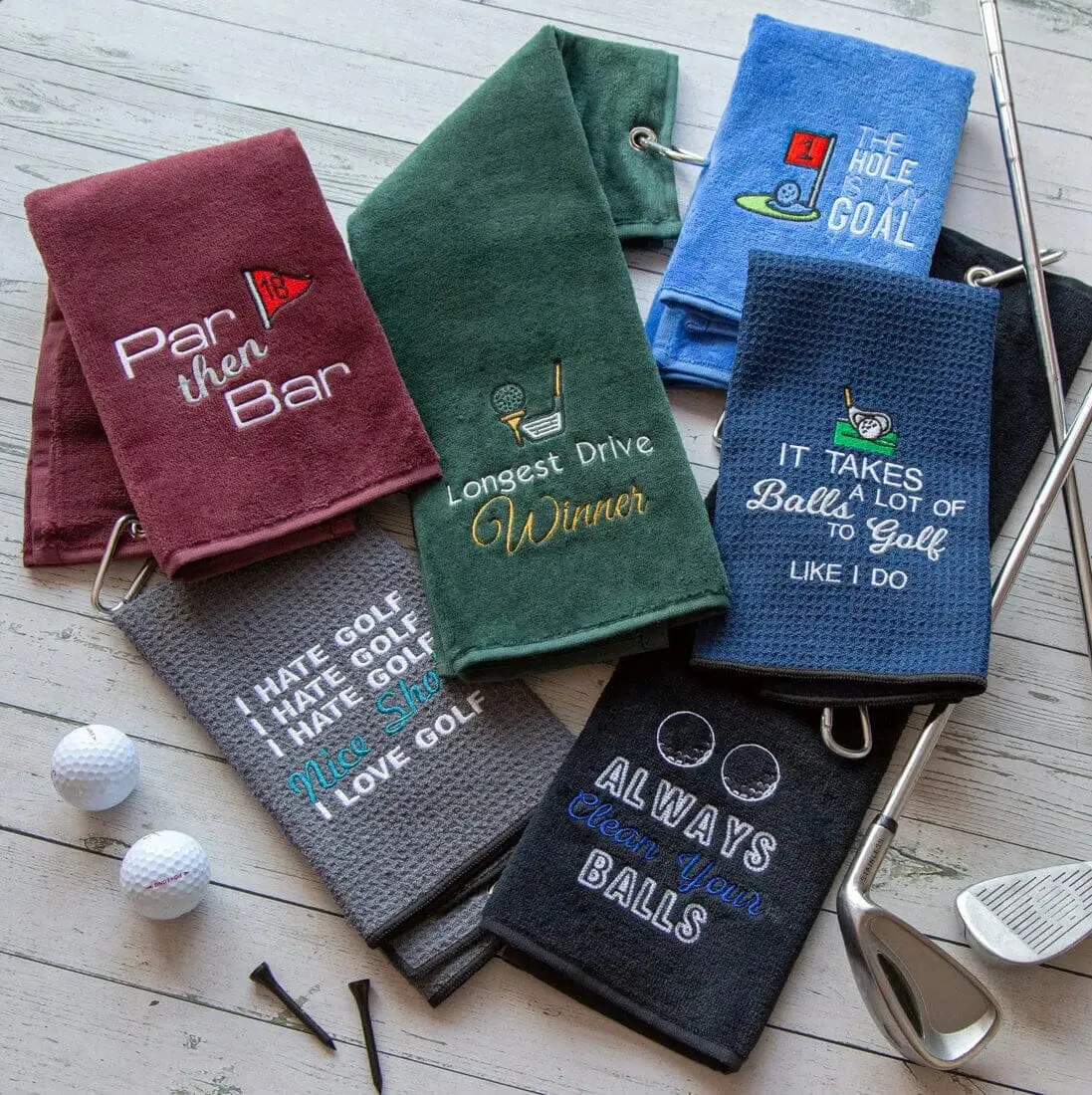 Tri-Fold Golf Towel Embroidered With Cheeky Clean Your Balls Logo