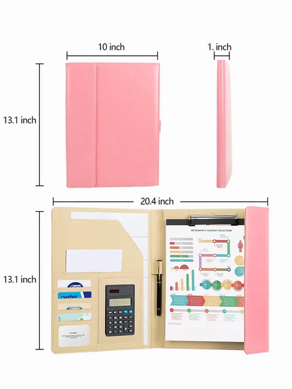 Tri-fold Portfolio Folder A4 folder Pink with a Caculator