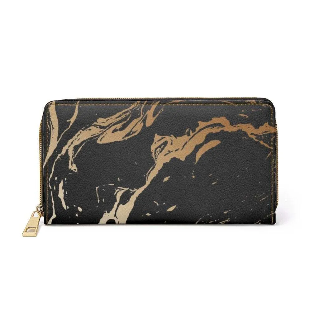 Uniquely You Womens Wallet - Zip Purse / Black & Beige Marble Swirl