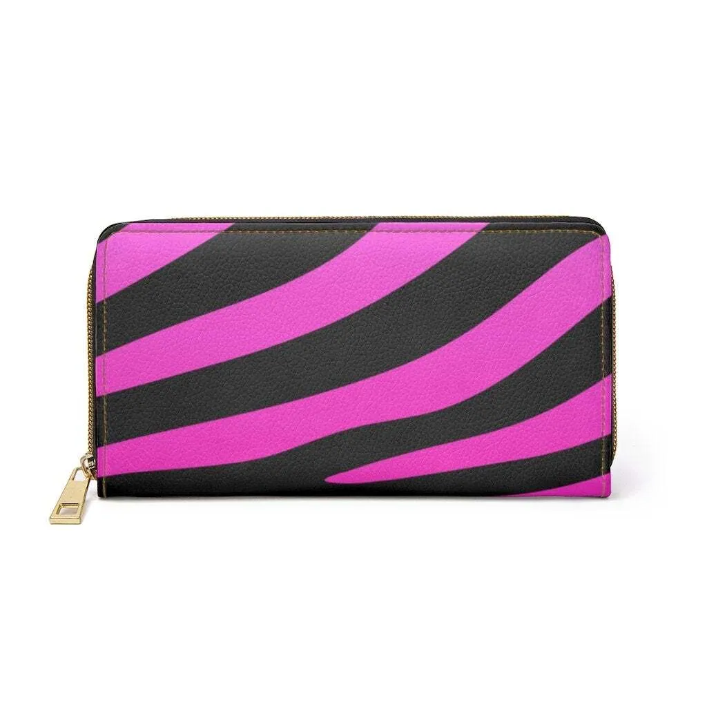 Uniquely You Womens Wallet - Zip Purse / Purple & Black Zebra Stripe