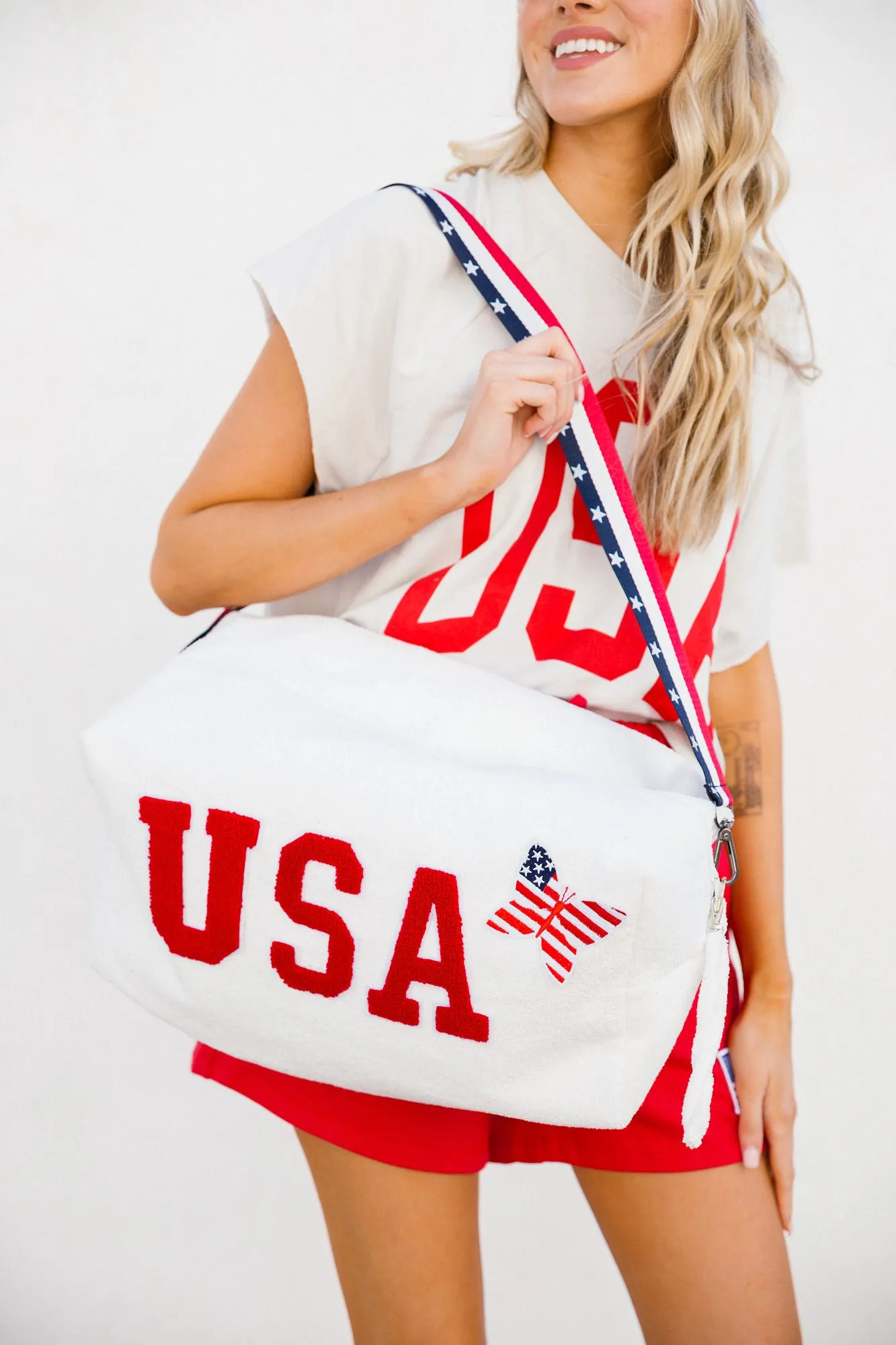 USA WHITE LARGE TERRY CLOTH BAG