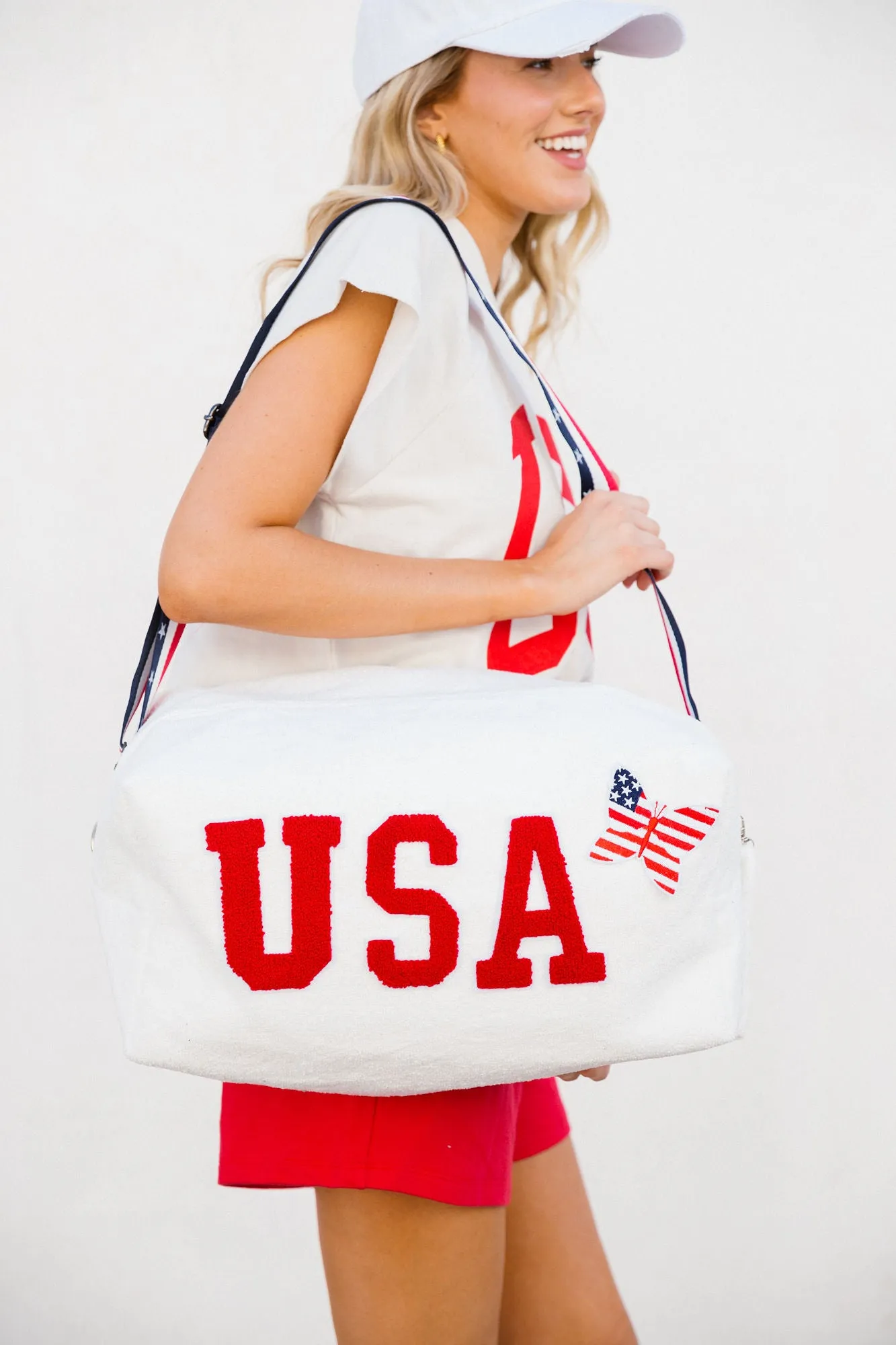 USA WHITE LARGE TERRY CLOTH BAG