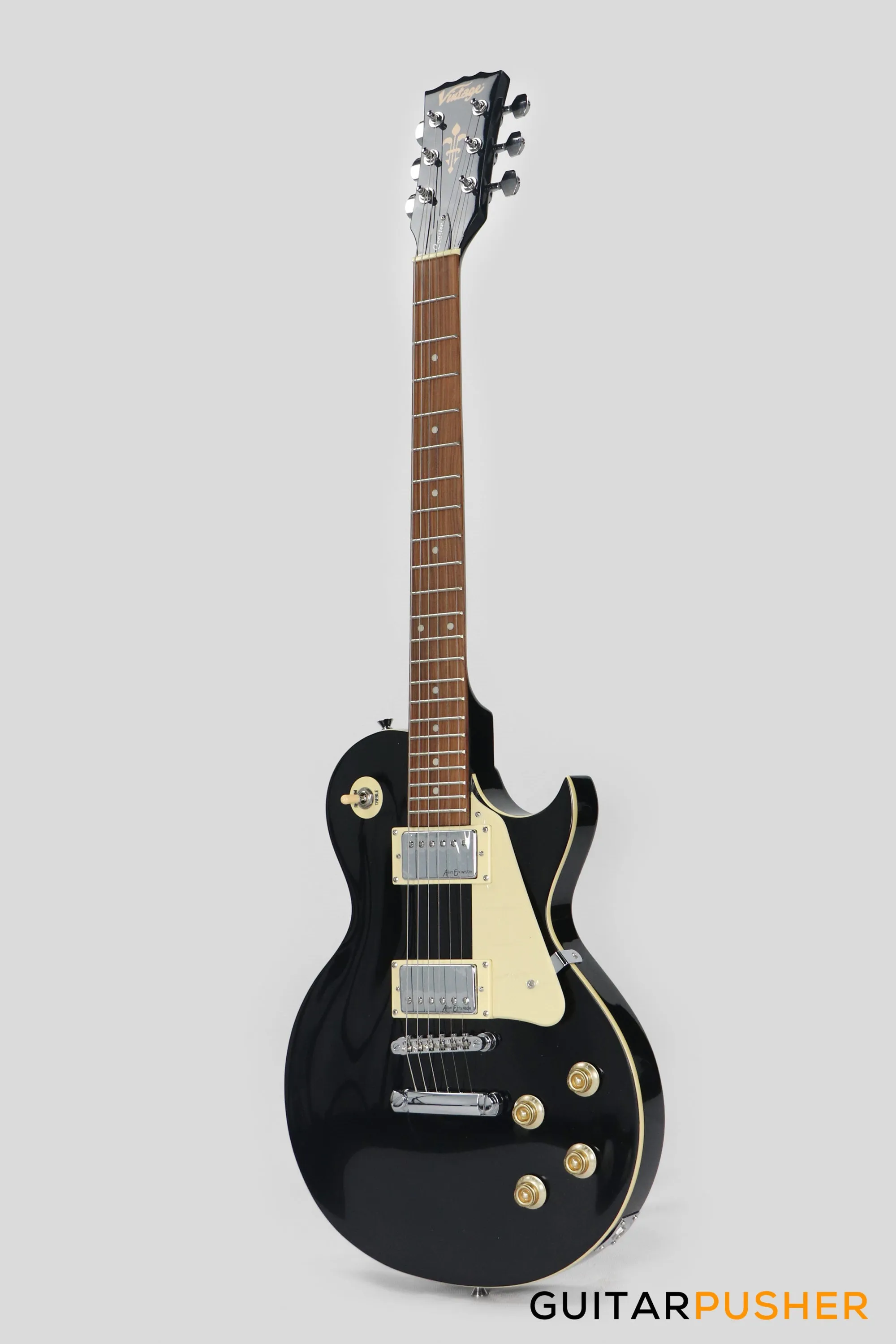 Vintage Coaster Series V10 Singlecut Electric Guitar w/ Kinsman 10-Watt Amplifier, Gig Bag, & Accessories - Boulevard Black