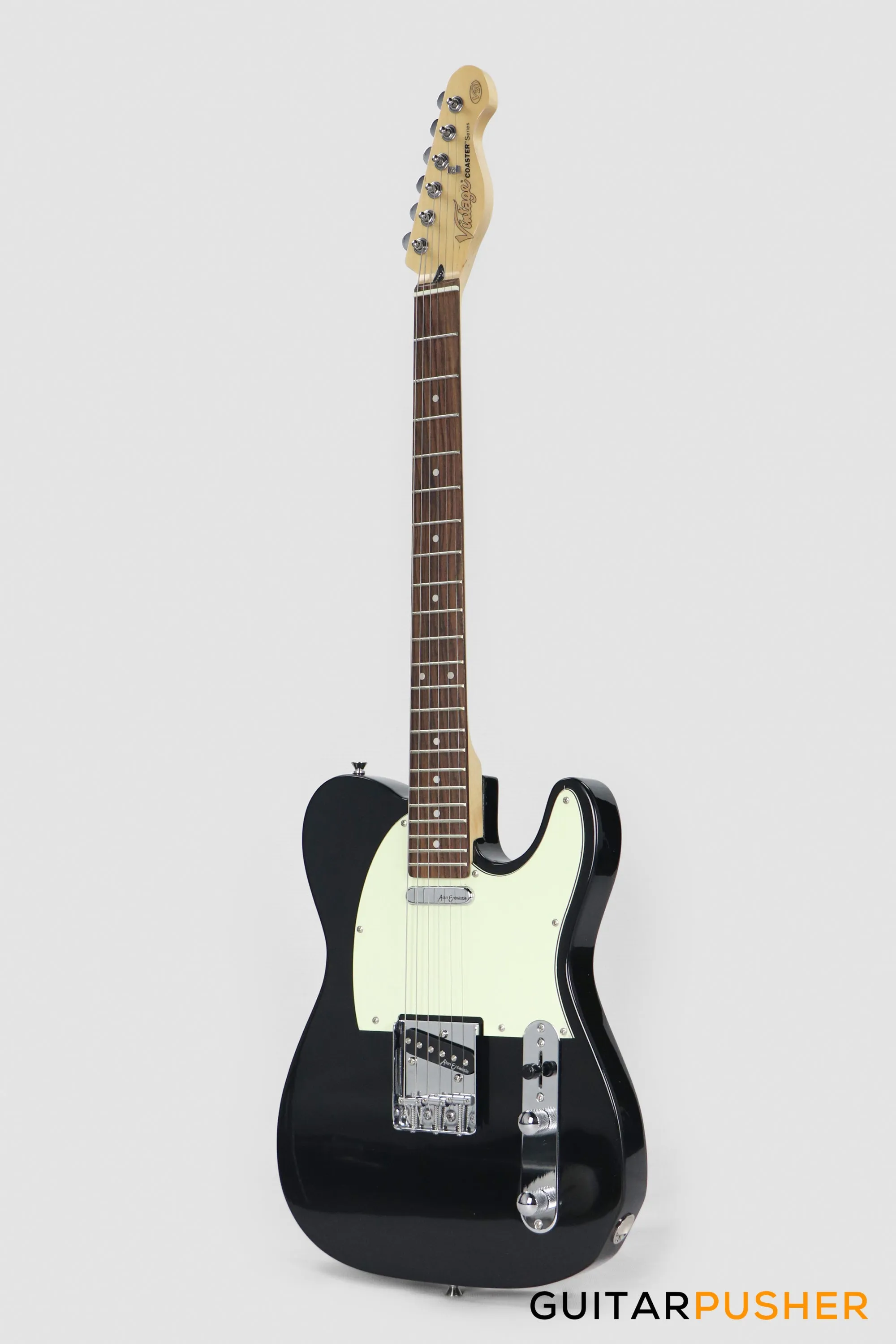 Vintage Coaster Series V20 T-Style Electric Guitar w/ Kinsman 10-Watt Amplifier, Gig Bag, & Accessories - Boulevard Black