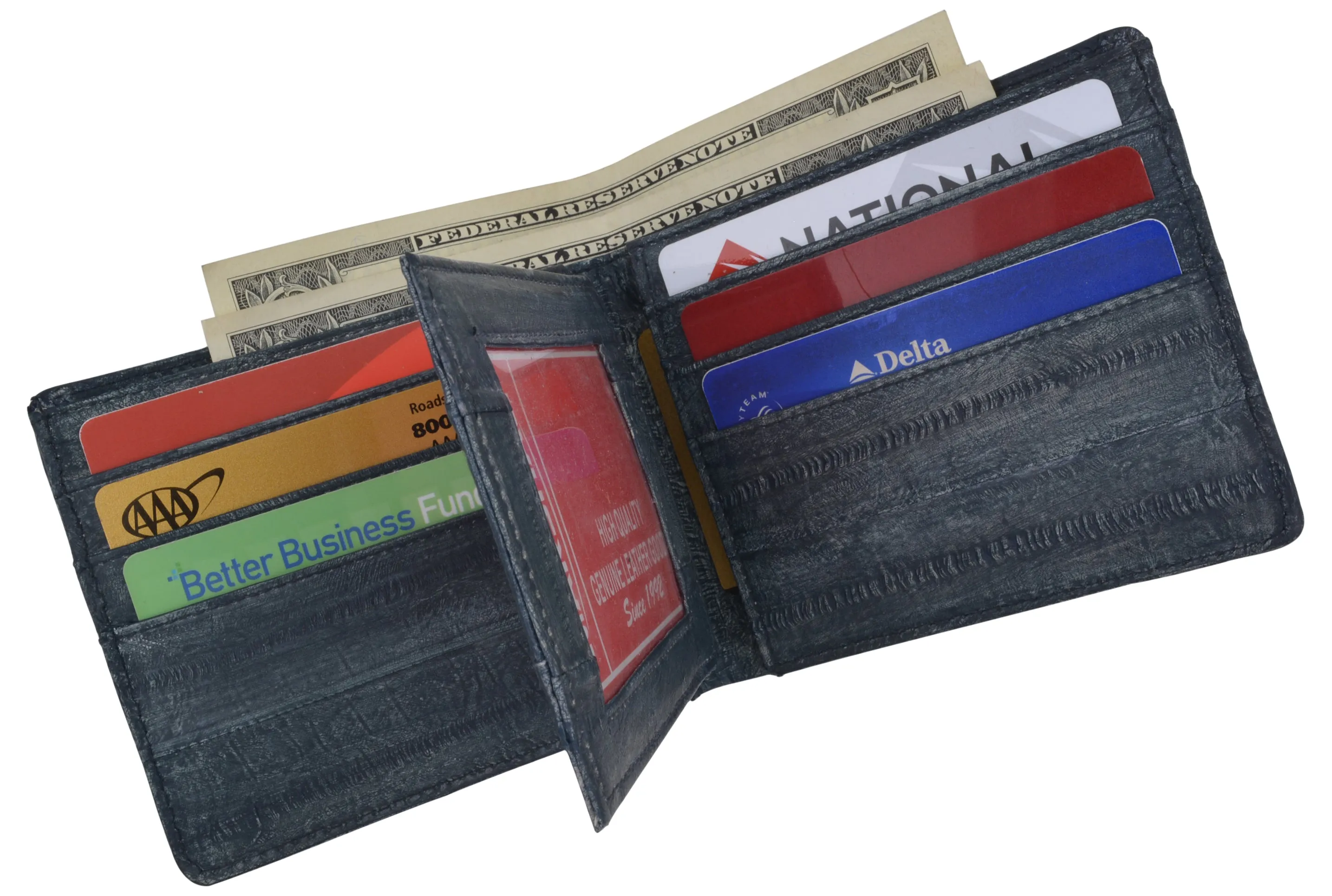 Waterproof Eel Skin Mens Bifold Middle Flap Card ID Wallet EW709