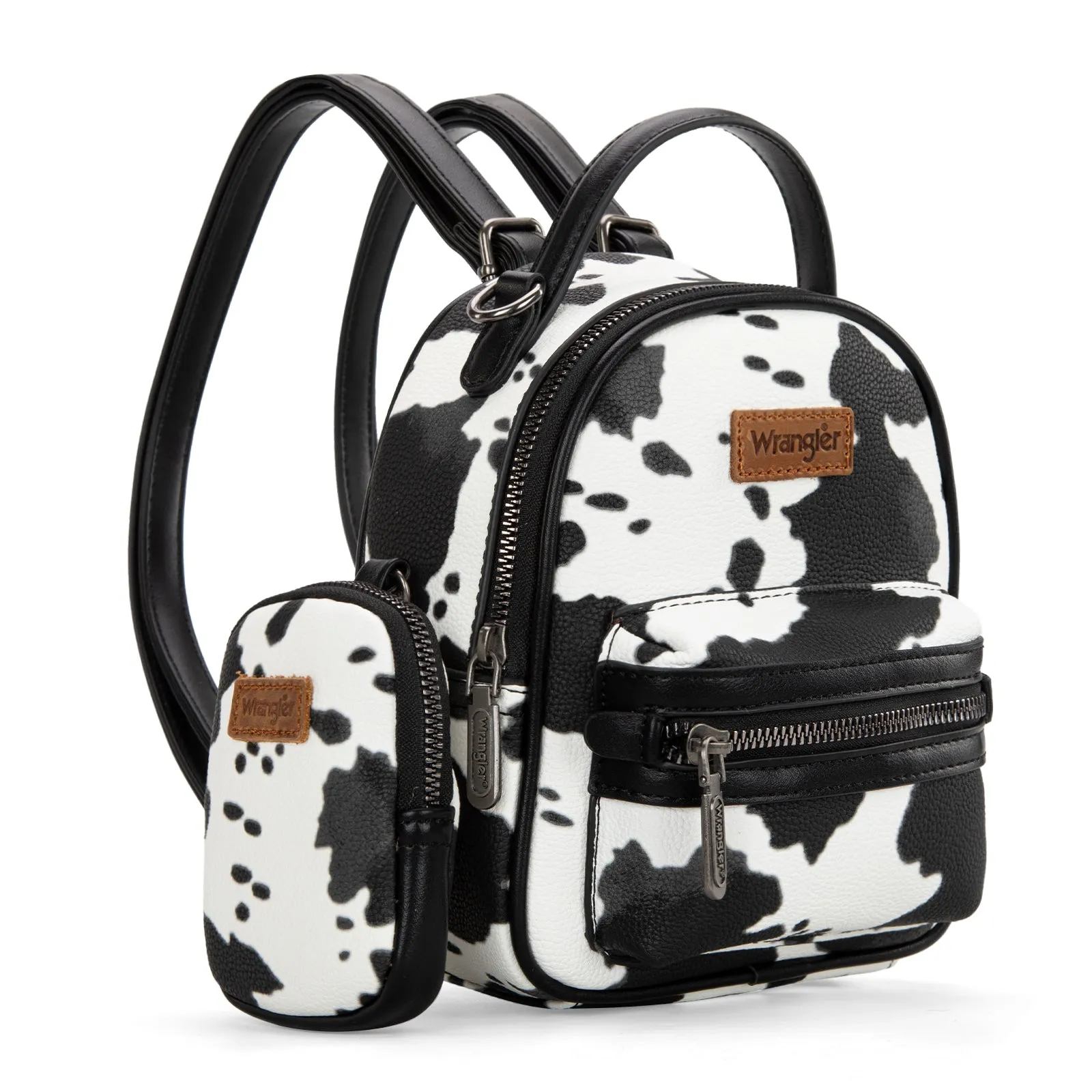 WG133-8600  Wrangler Cow Print Mini Backpack With Coin Pouch - Black