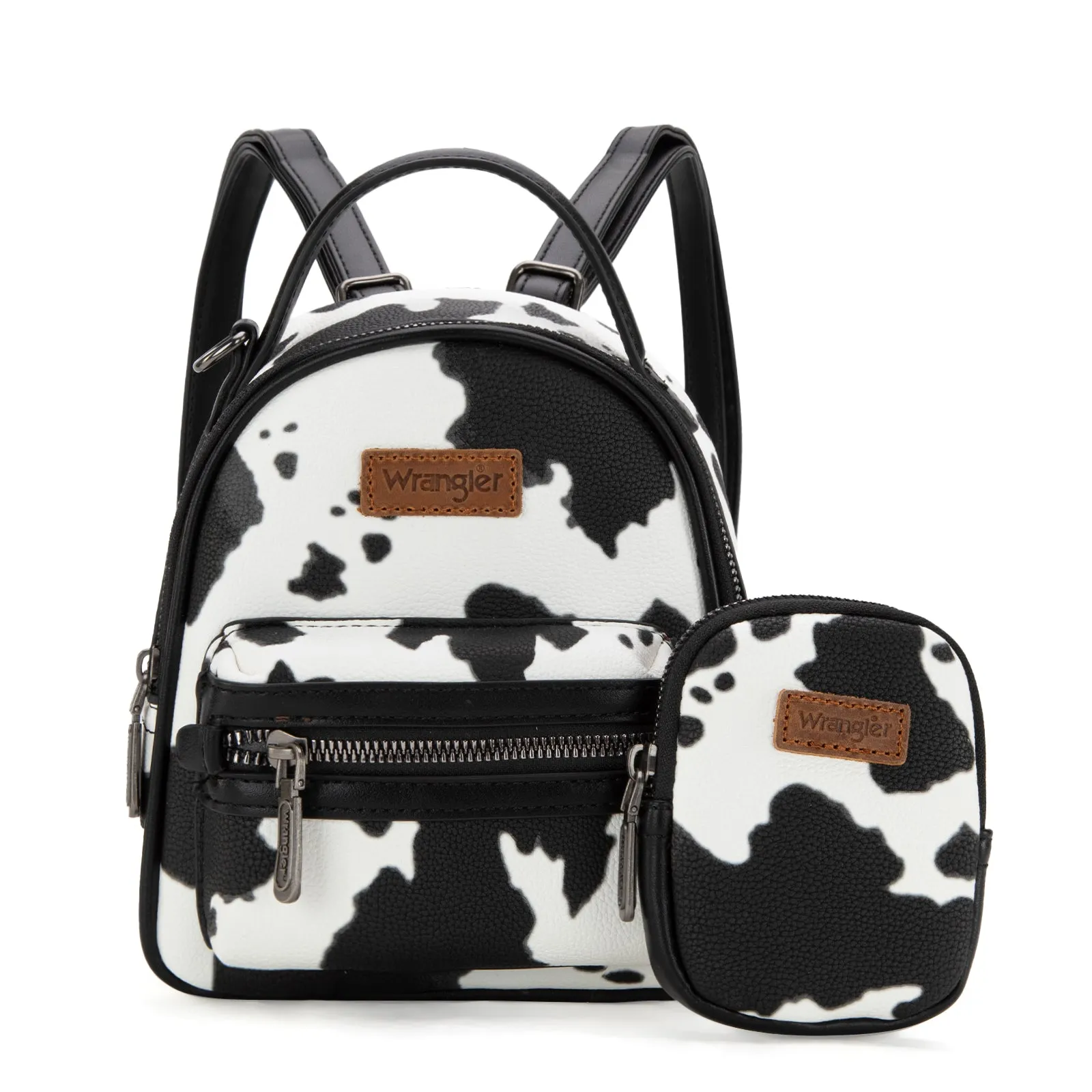 WG133-8600  Wrangler Cow Print Mini Backpack With Coin Pouch - Black