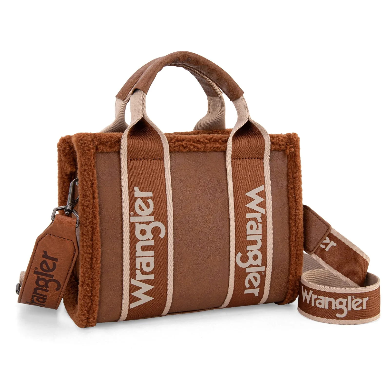 WG181-8120S  Wrangler Sherpa Small CanvasTote/Crossbody - Brown