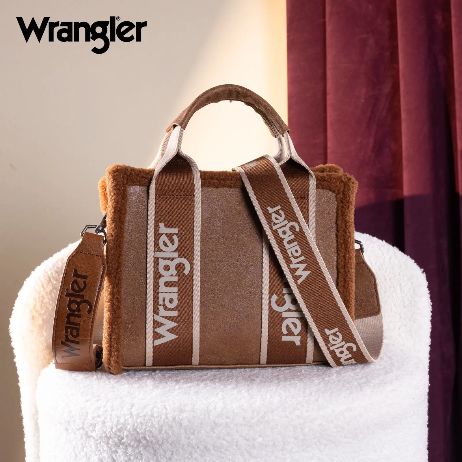 WG181-8120S  Wrangler Sherpa Small CanvasTote/Crossbody - Brown