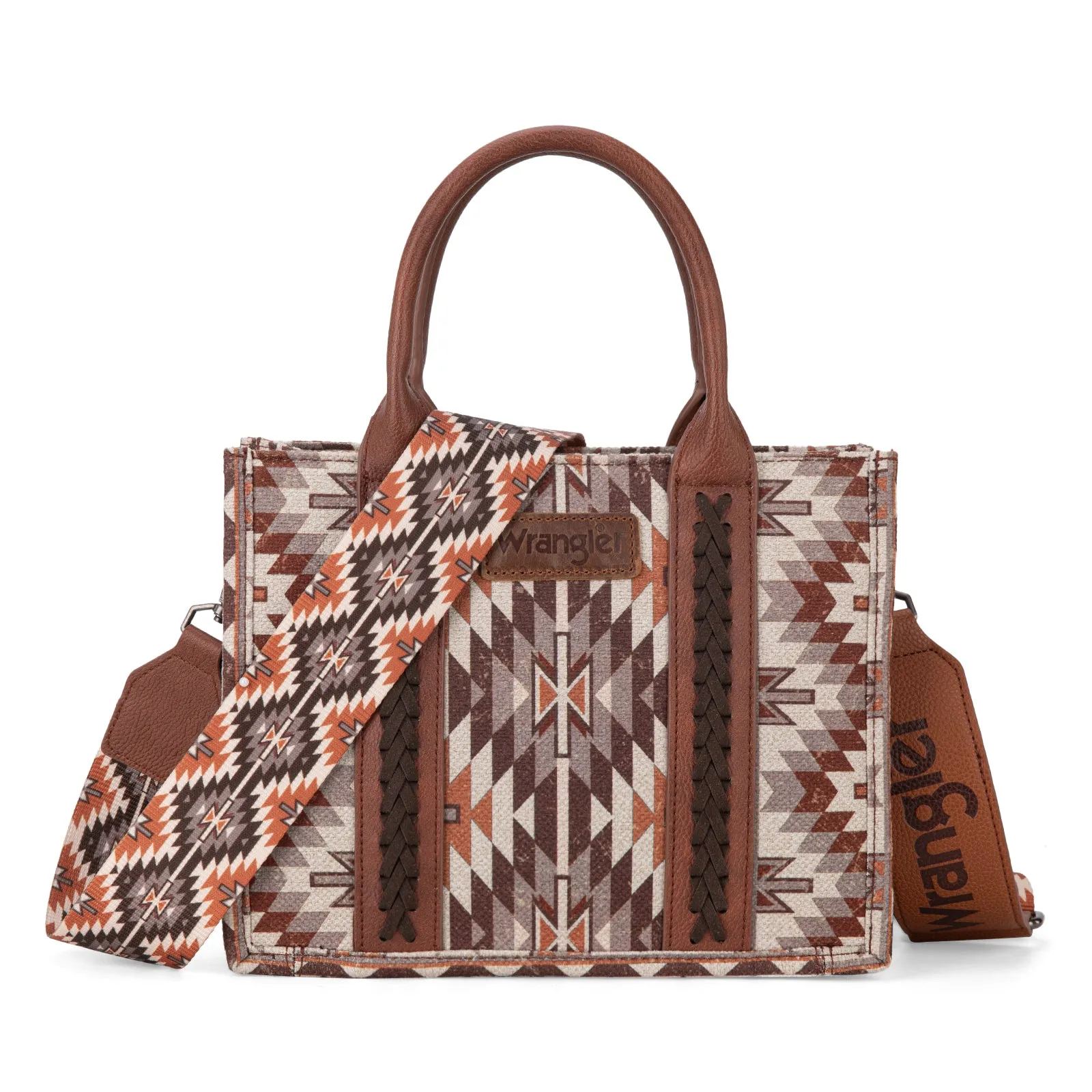 WG2213-8120S  Wrangler Southwestern Pattern Dual Sided Print -Tote/Crossbody - BROWN