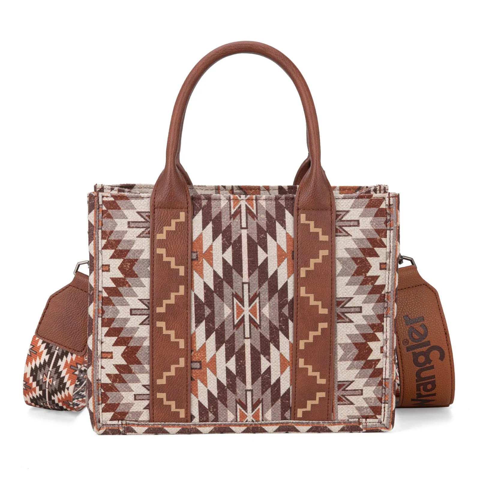 WG2213-8120S  Wrangler Southwestern Pattern Dual Sided Print -Tote/Crossbody - BROWN