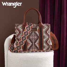 WG2213-8120S  Wrangler Southwestern Pattern Dual Sided Print -Tote/Crossbody - BROWN