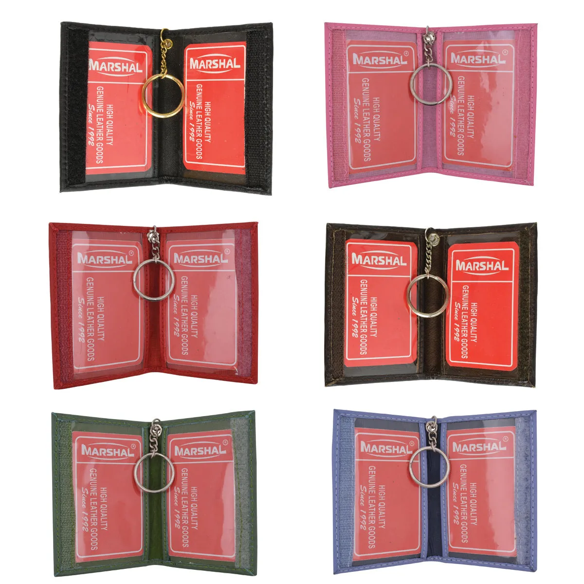 Wholesale Genuine Leather Small Credit Card ID Holder with Key Chain Colors Assorted