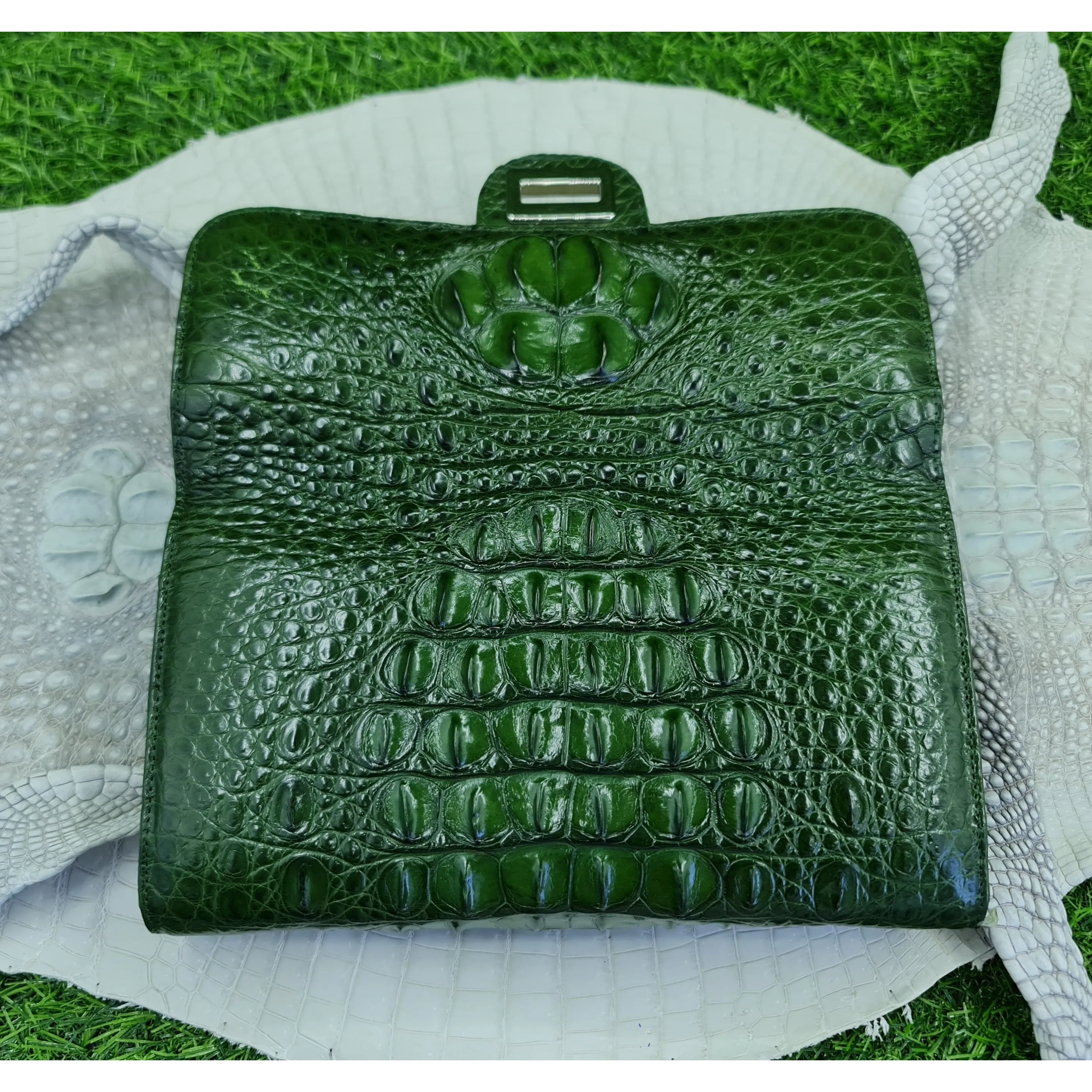 Womens Leather Alligator Handbag Handmade Luxury Leather Bag - Work Bag Women - Green Leather Satchel Purse XACH-05