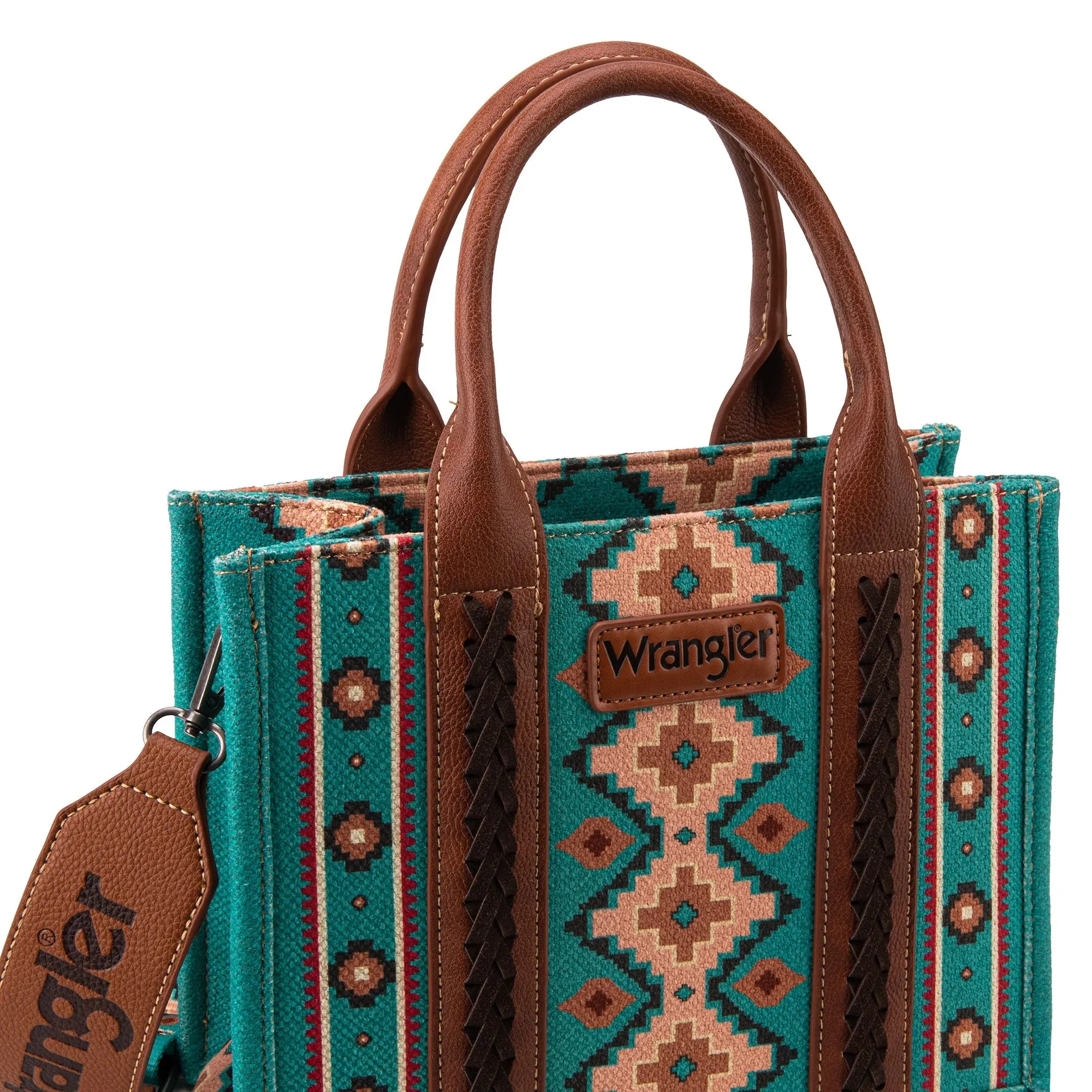 Wrangler Southwestern Print Small Canvas Tote/Crossbody - Turquoise