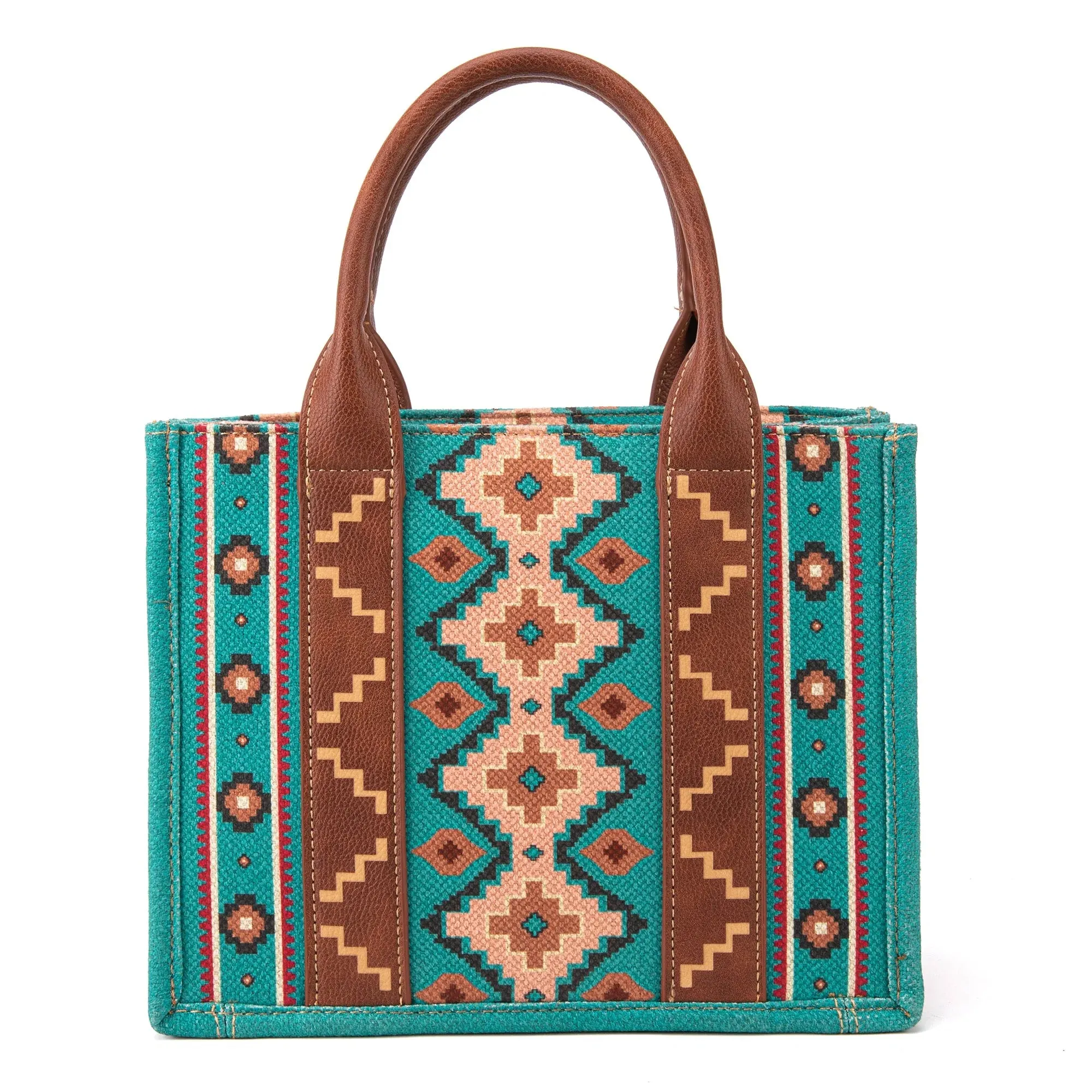 Wrangler Southwestern Print Small Canvas Tote/Crossbody - Turquoise