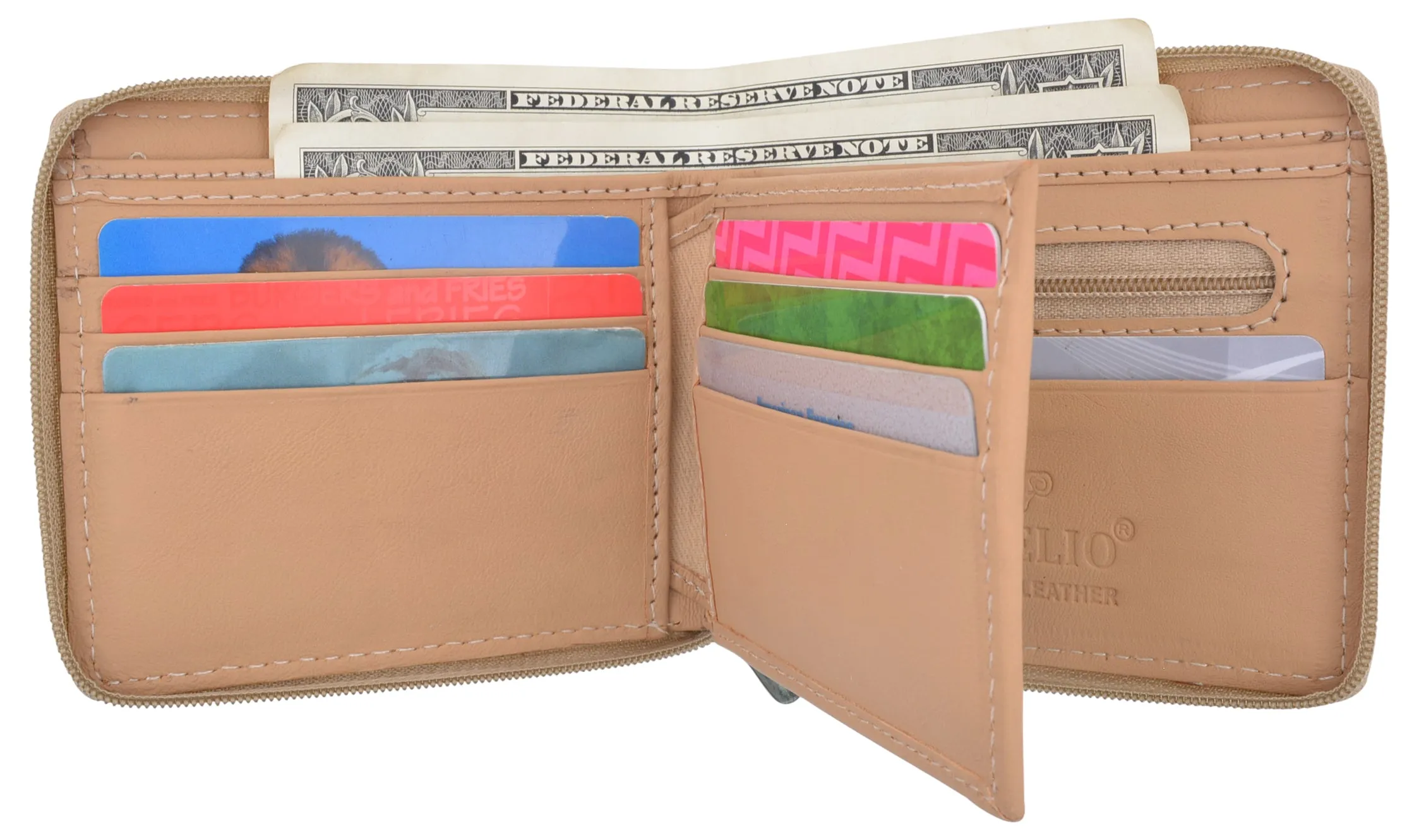 Zip-Around Men's Genuine Leather Credit Card ID Holder Bifold Zippered Wallet